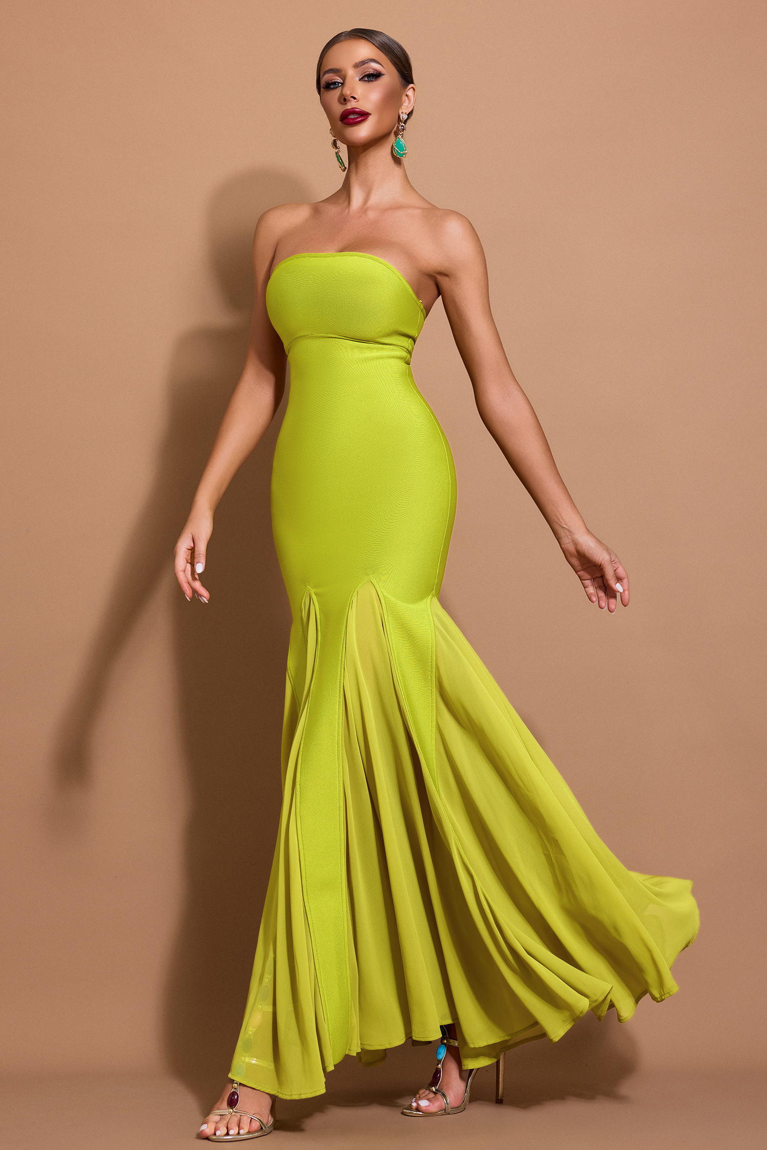 Chiffon Splicing Bandage Off-Shoulder Midi Dress