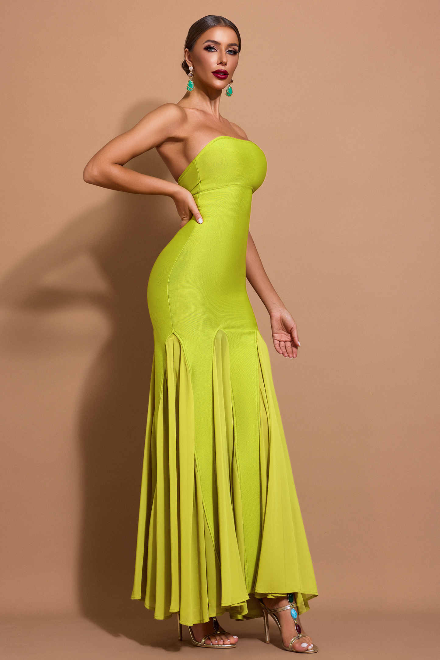 Chiffon Splicing Bandage Off-Shoulder Midi Dress