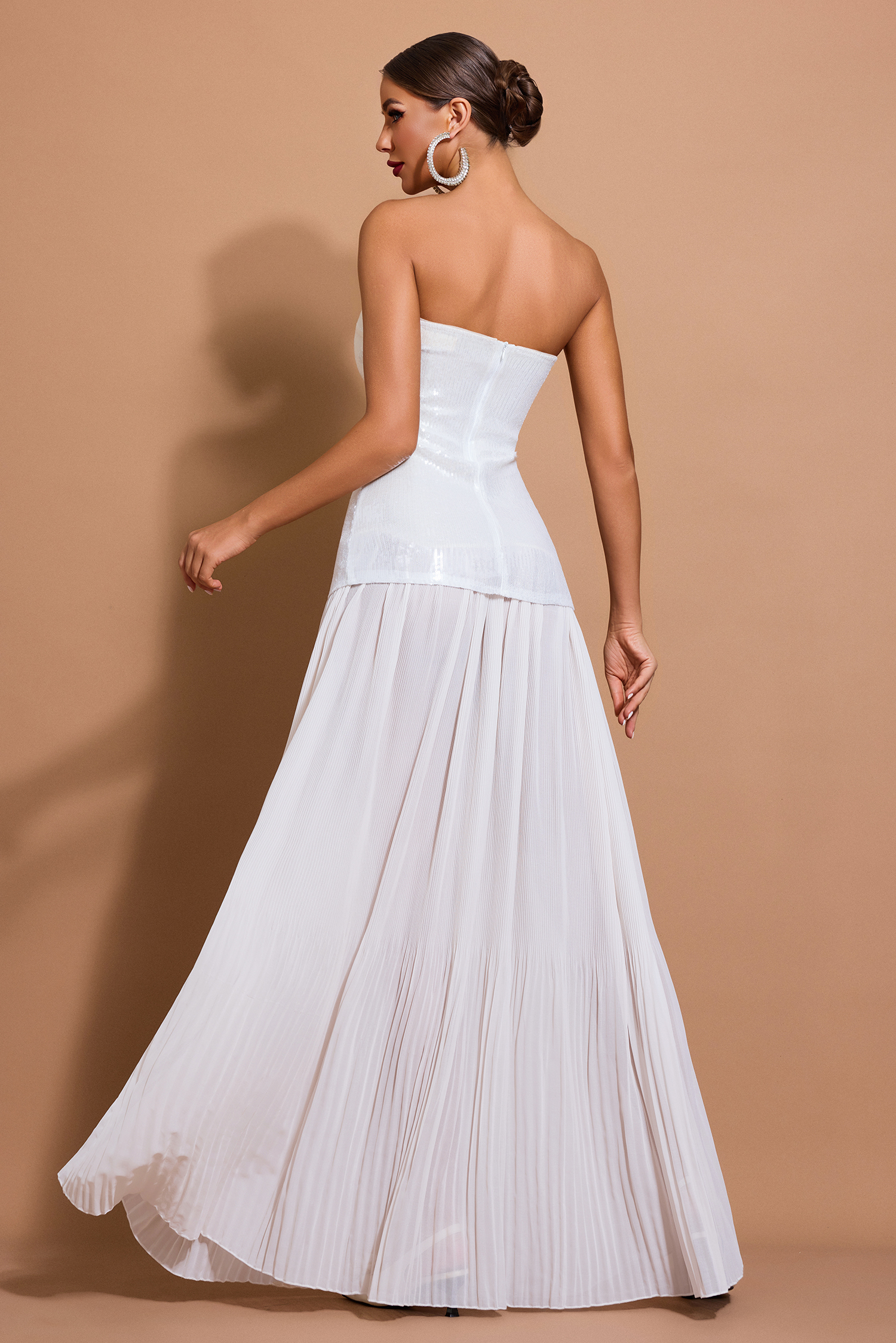 Sequin Splicing Pleated Off-Shoulder Maxi Dress