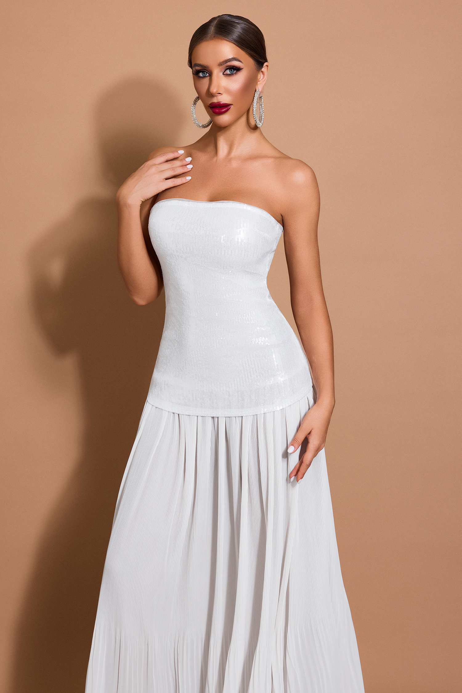 Sequin Splicing Pleated Off-Shoulder Maxi Dress