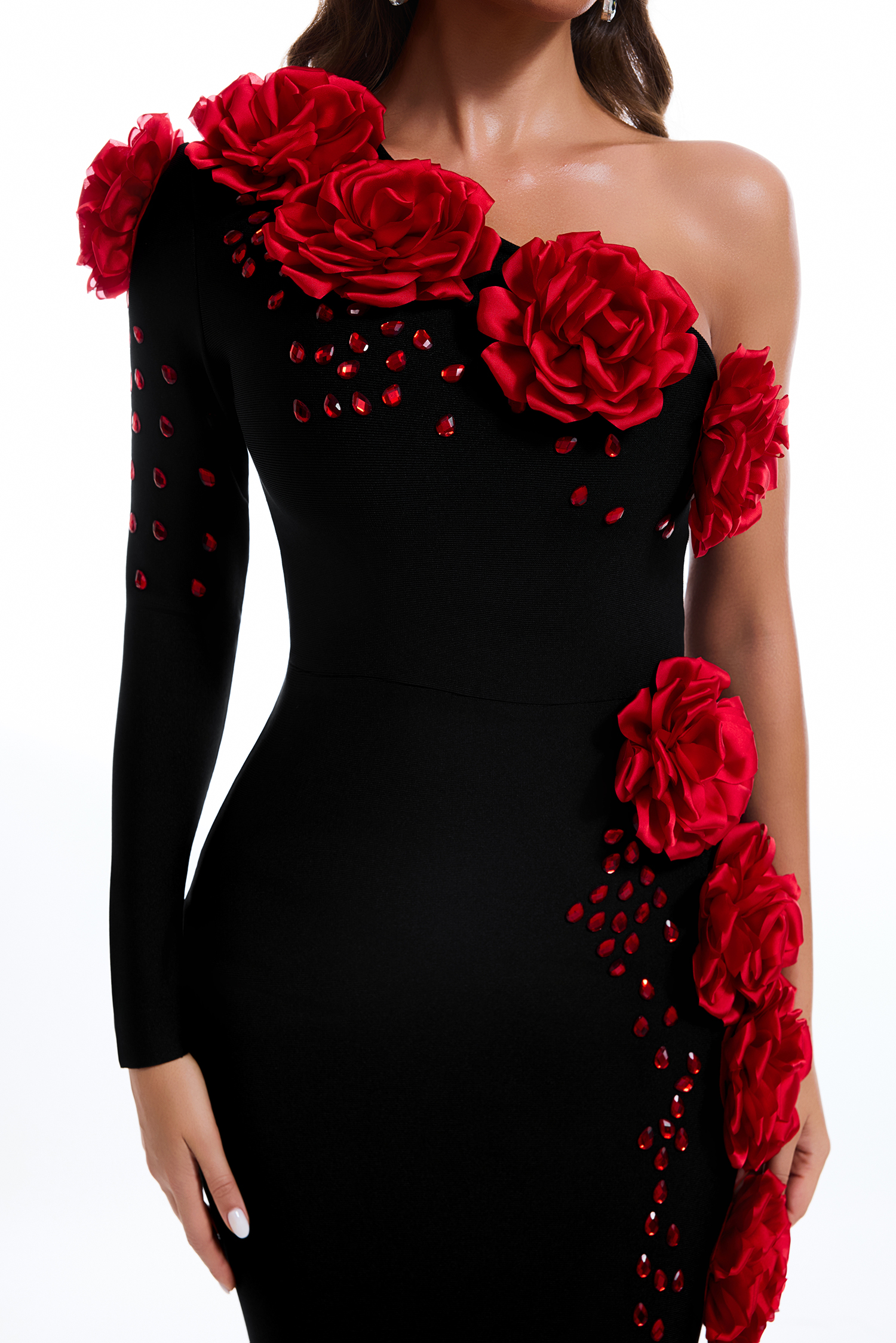 Bandage 3D Flower One-Shoulder Maxi Dress