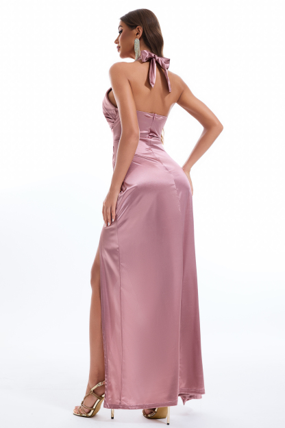 Halter Neck Lace-Up Split Maxi Dress