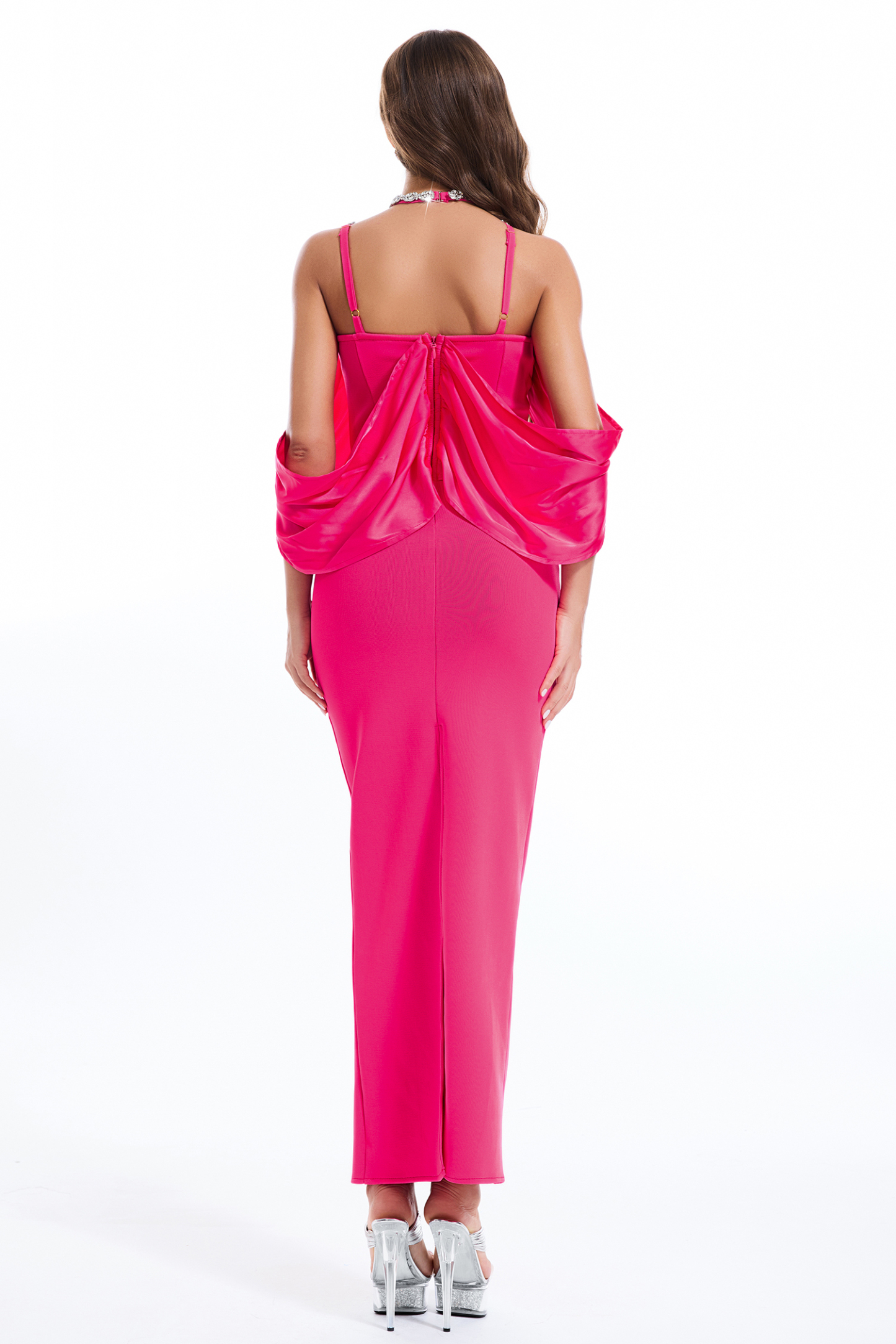 Rhinestone Bandage V-Neck Midi Dress