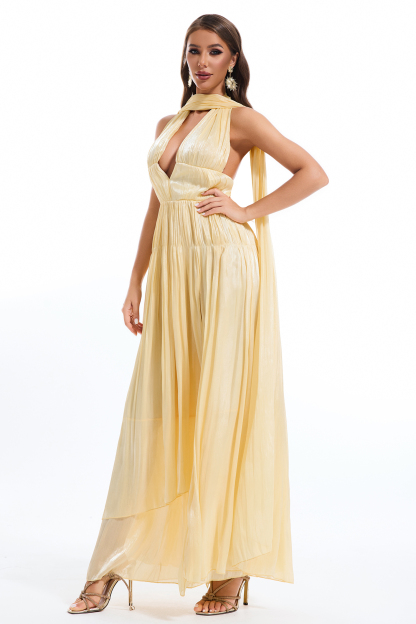 Satin V-Neck Slit Maxi Dress