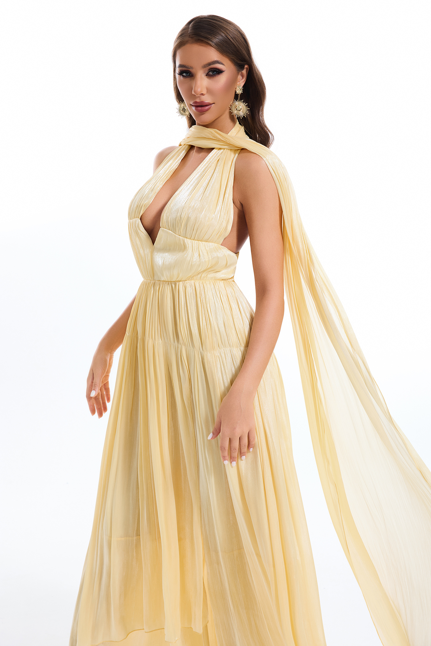 Satin V-Neck Slit Maxi Dress