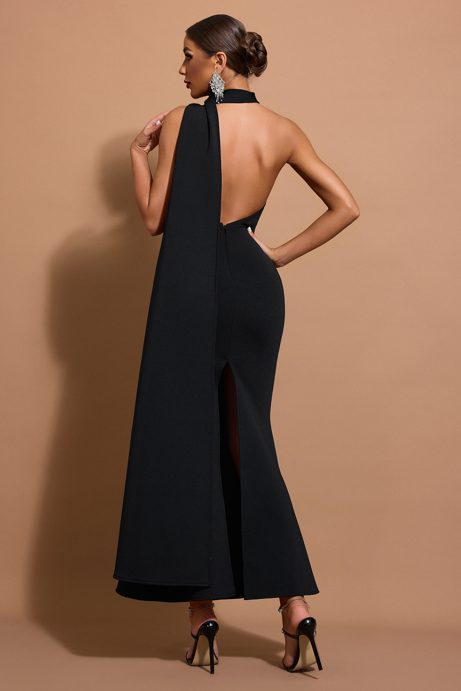 Rhinestone Flower One-Shoulder Bandage Maxi Dress