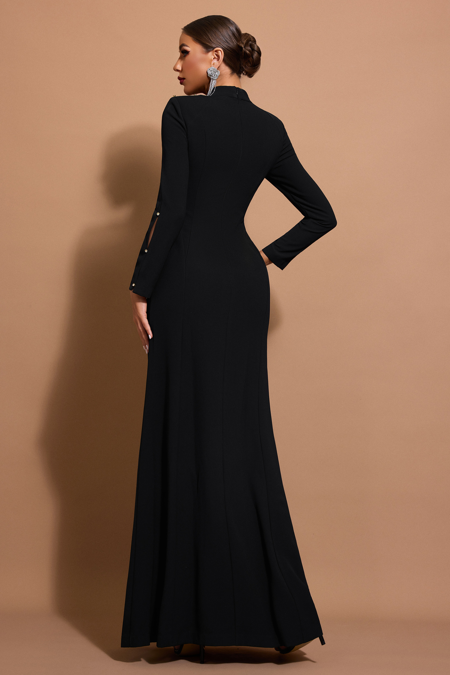 Solid Cut-Out Stand Collar Maxi Dress
