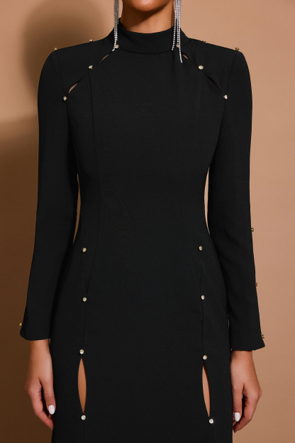 Solid Cut-Out Stand Collar Maxi Dress