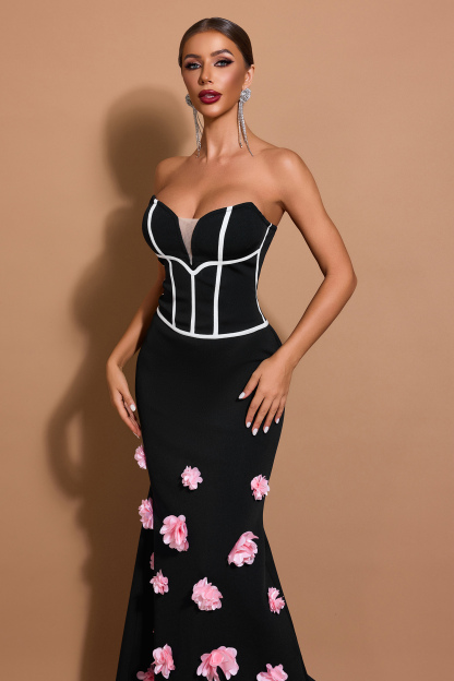 3D Flower Bandage Off-Shoulder Midi Dress