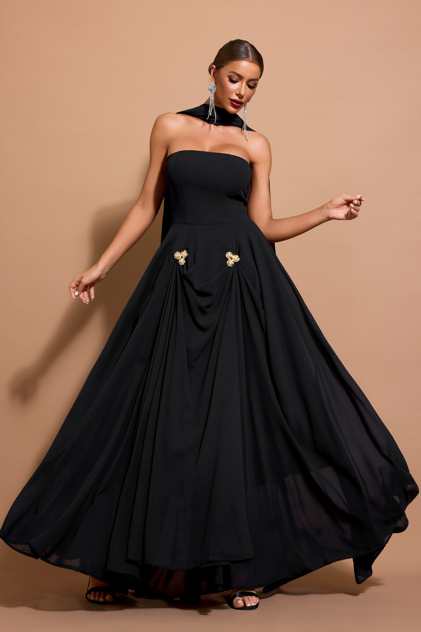 Chiffon Off-Shoulder Maxi Dress