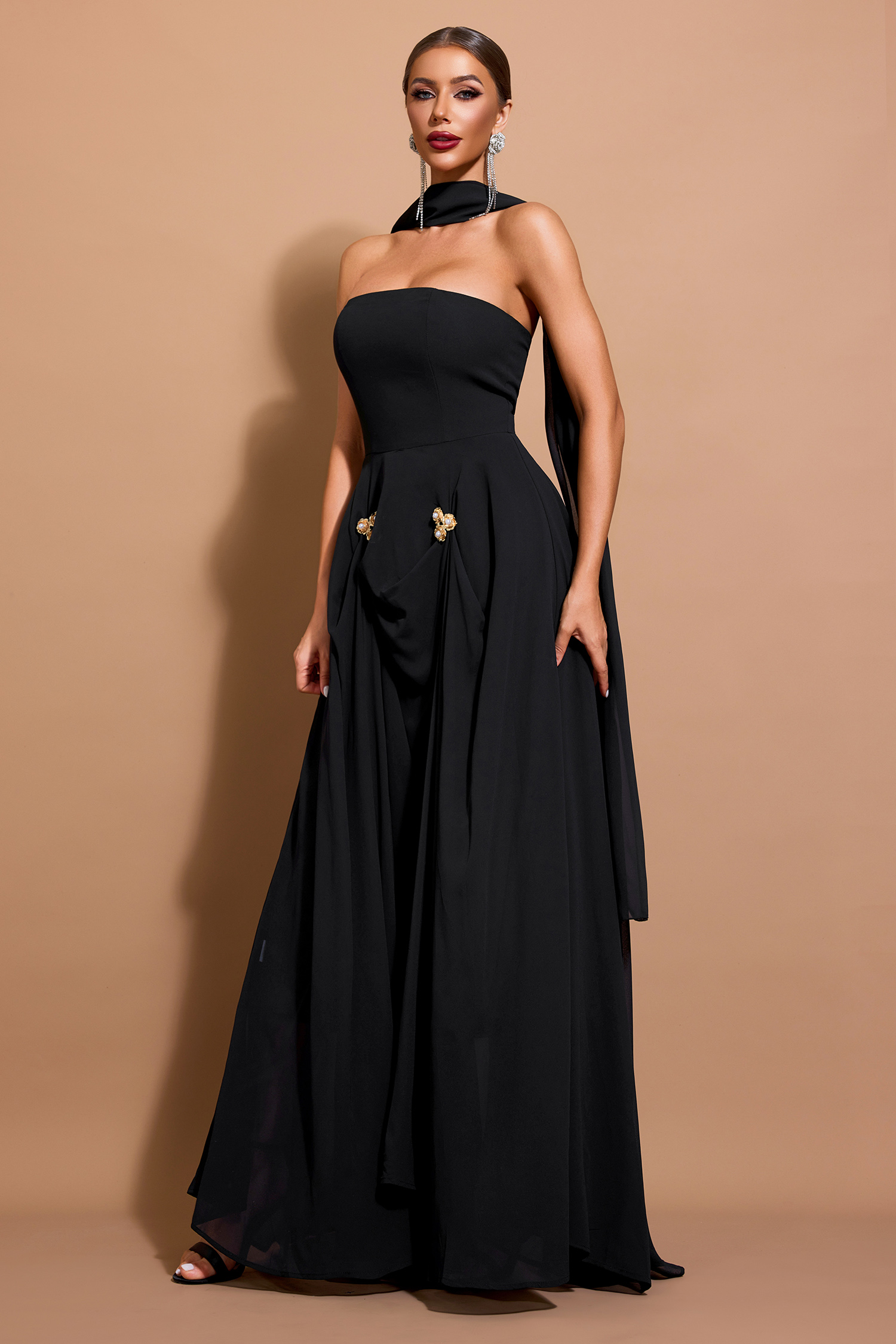Chiffon Off-Shoulder Maxi Dress