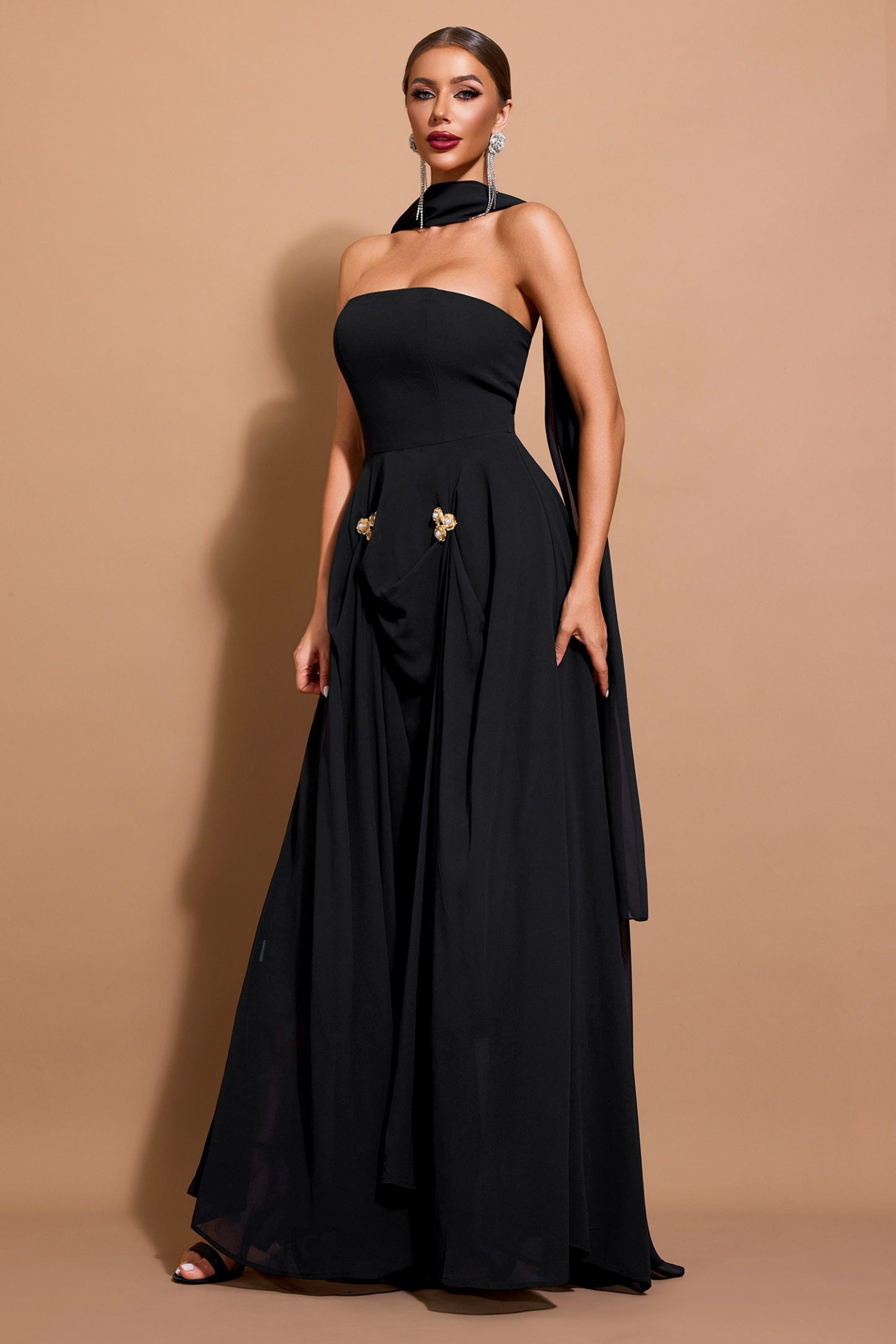 Chiffon Off-Shoulder Maxi Dress