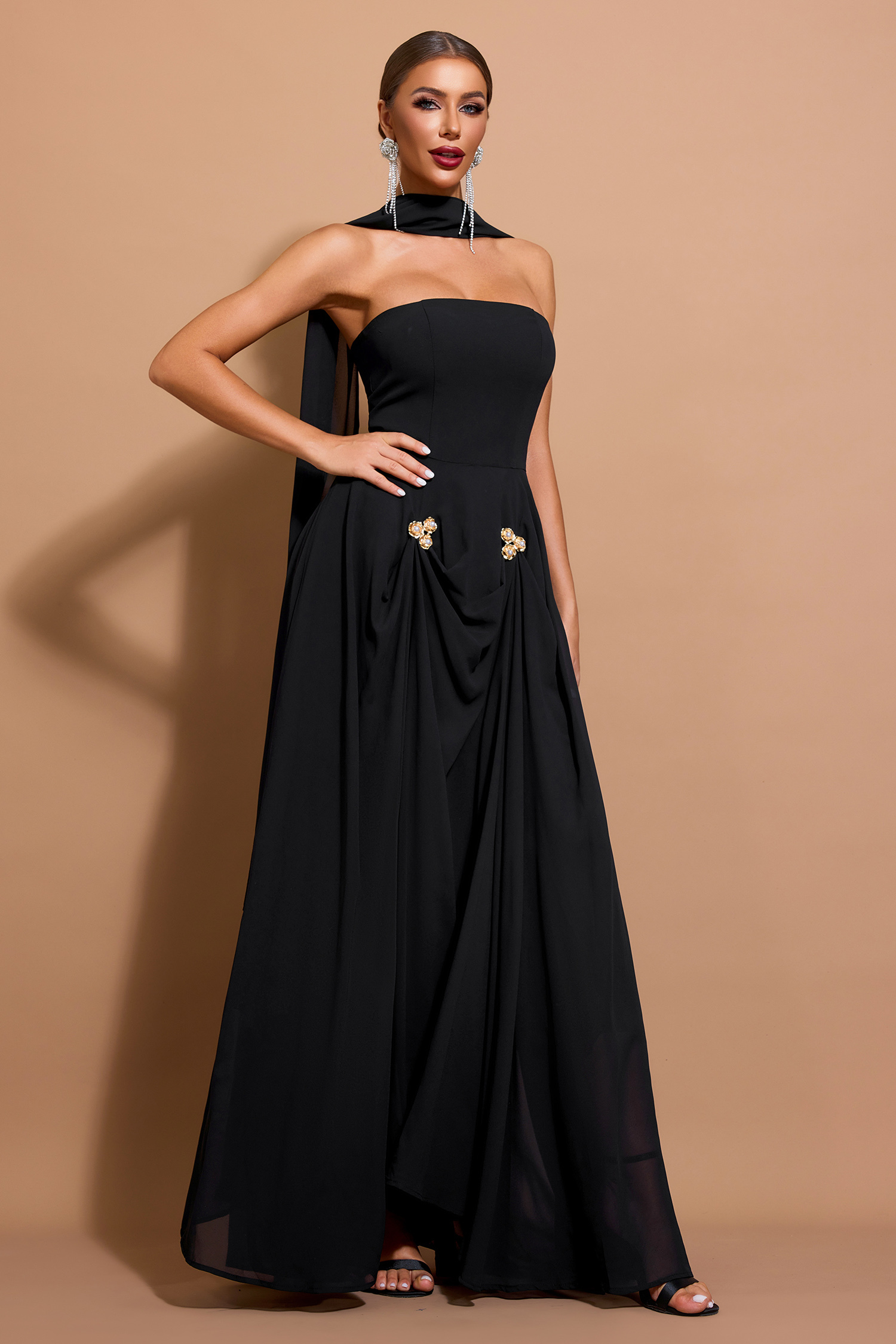 Chiffon Off-Shoulder Maxi Dress