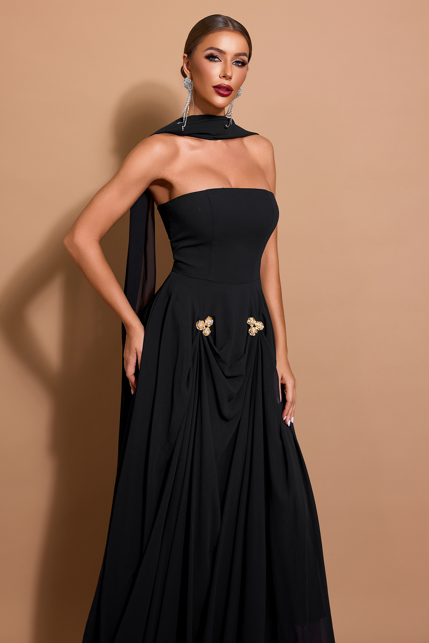 Chiffon Off-Shoulder Maxi Dress