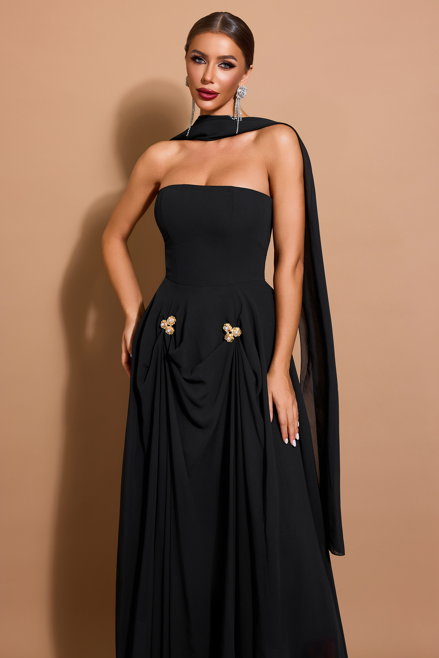 Chiffon Off-Shoulder Maxi Dress