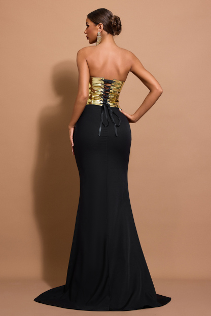 PU Tie-Up Off-Shoulder Top & High Waist Maxi Skirt Set
