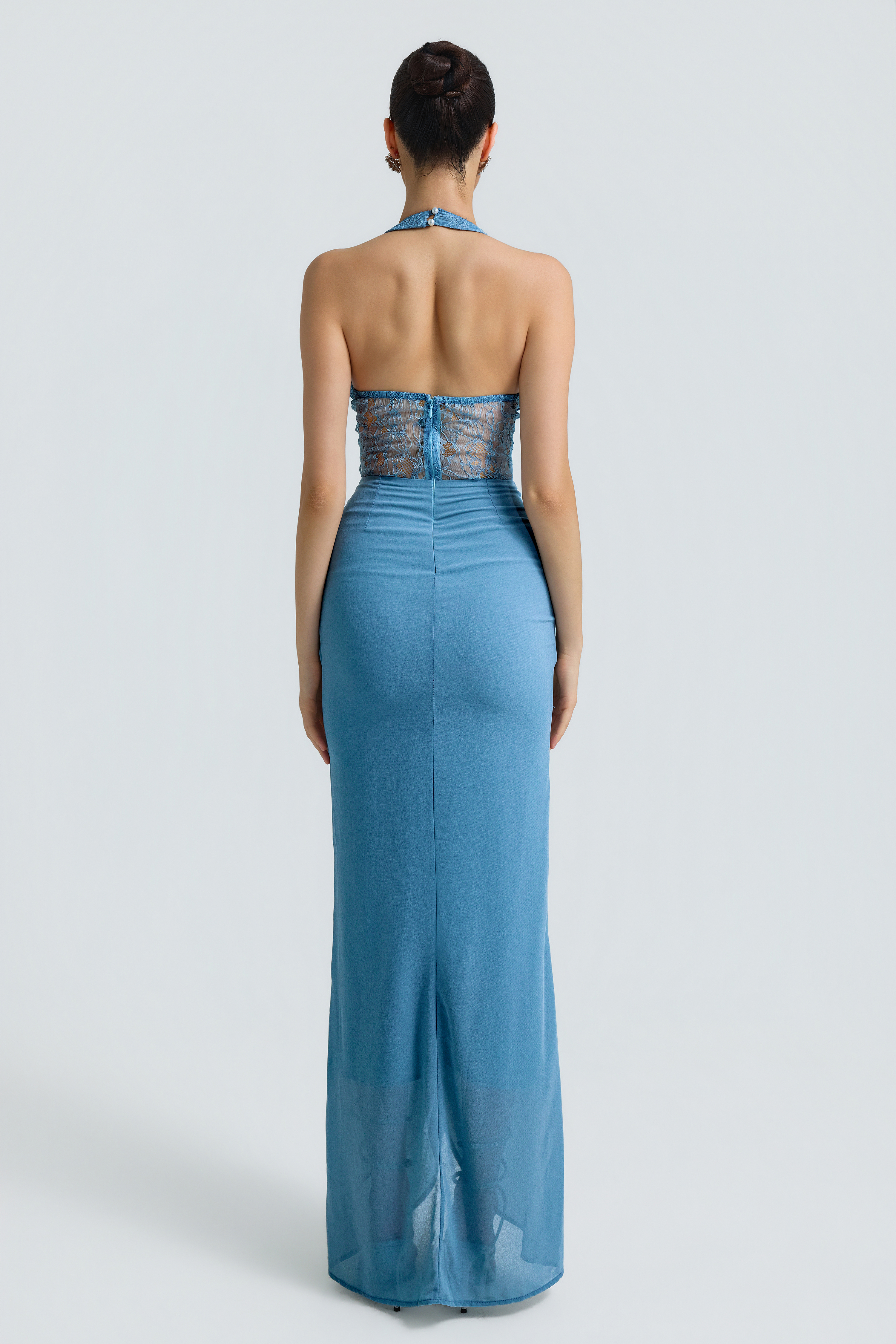 Chiffon Splicing Lace Halter Neck Maxi Dress