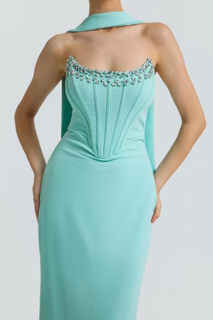 Solid Corset Rhinestone Rivets Maxi Dress