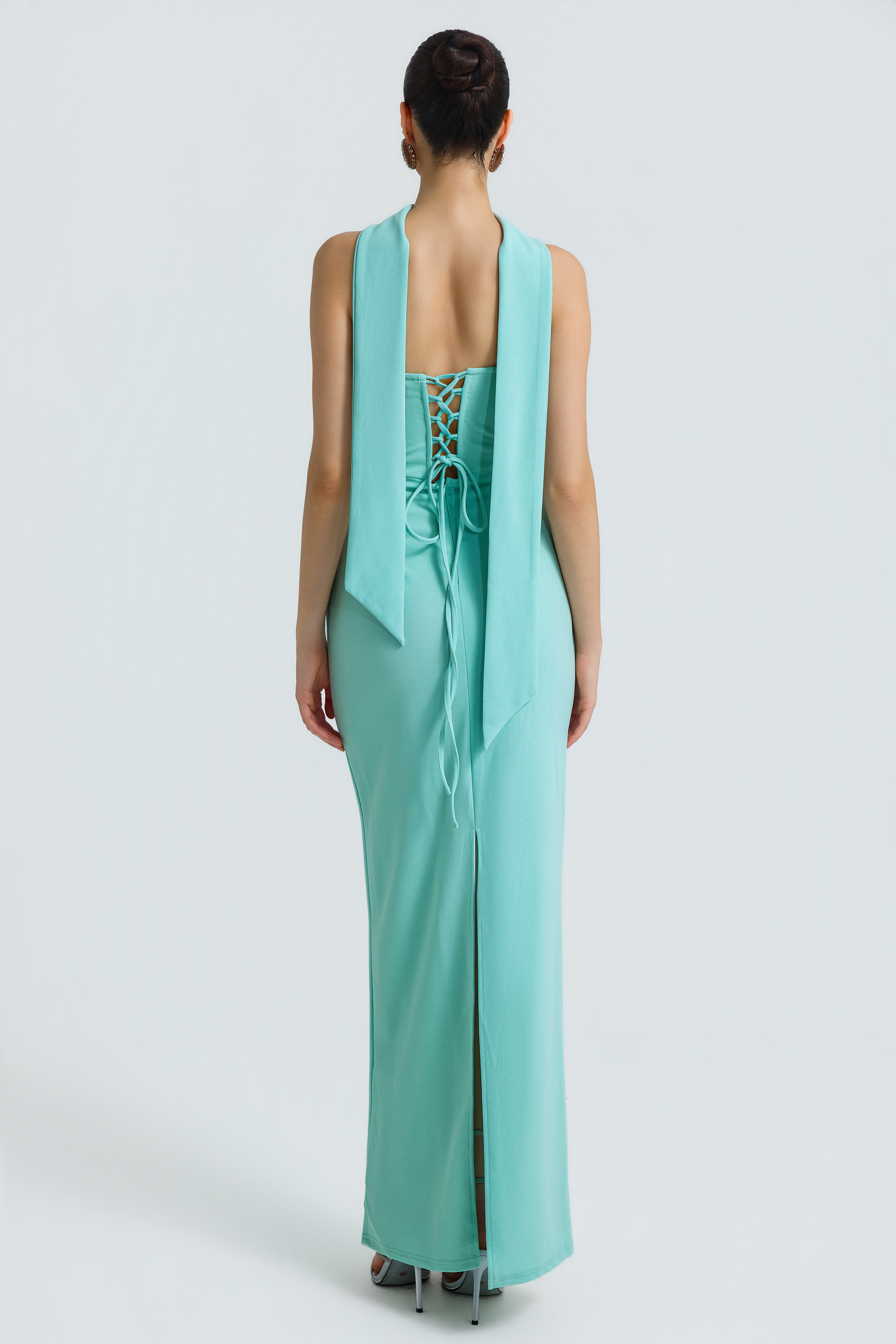 Solid Corset Rhinestone Rivets Maxi Dress