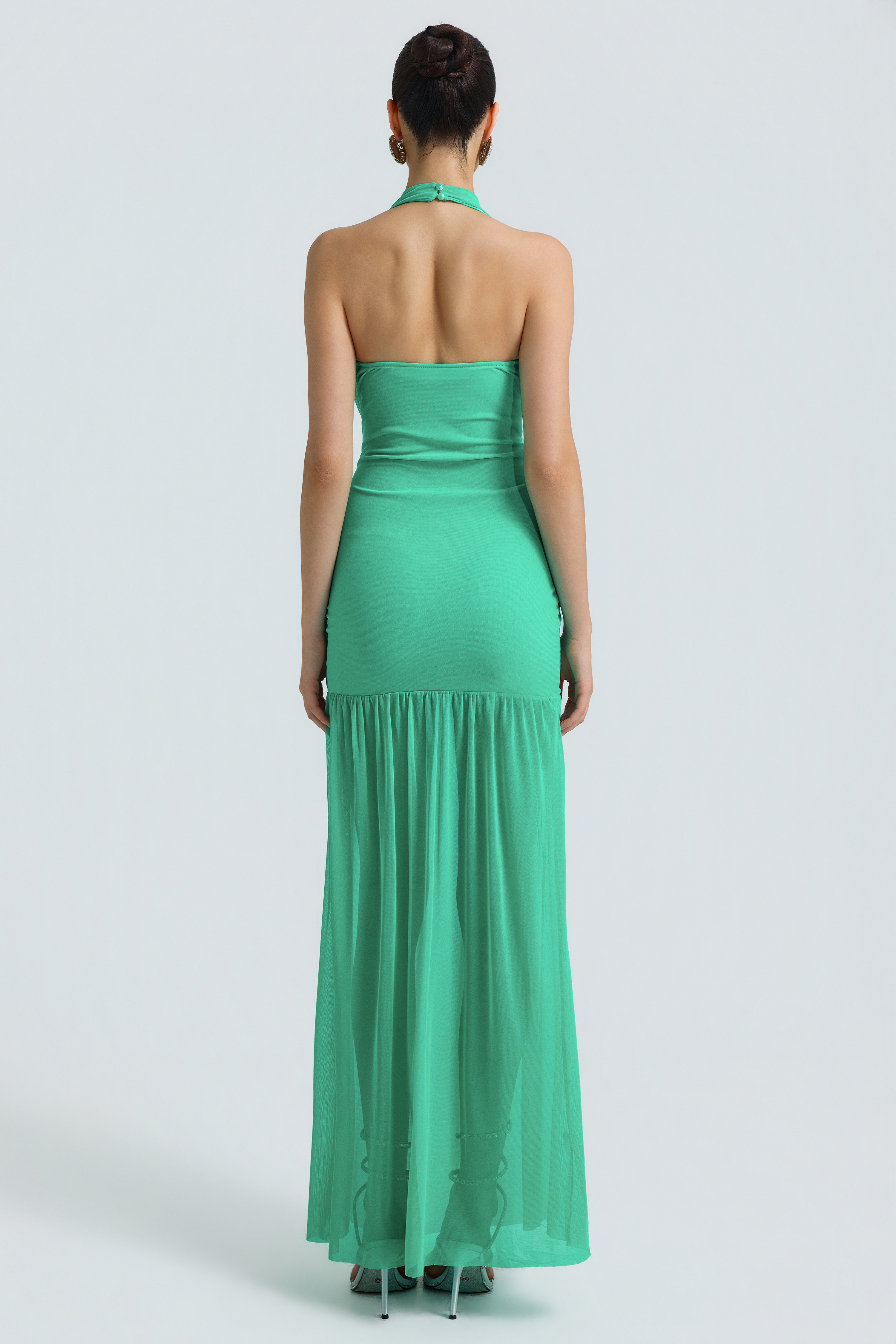 Mesh Swing Collar Backeless Maxi Dress