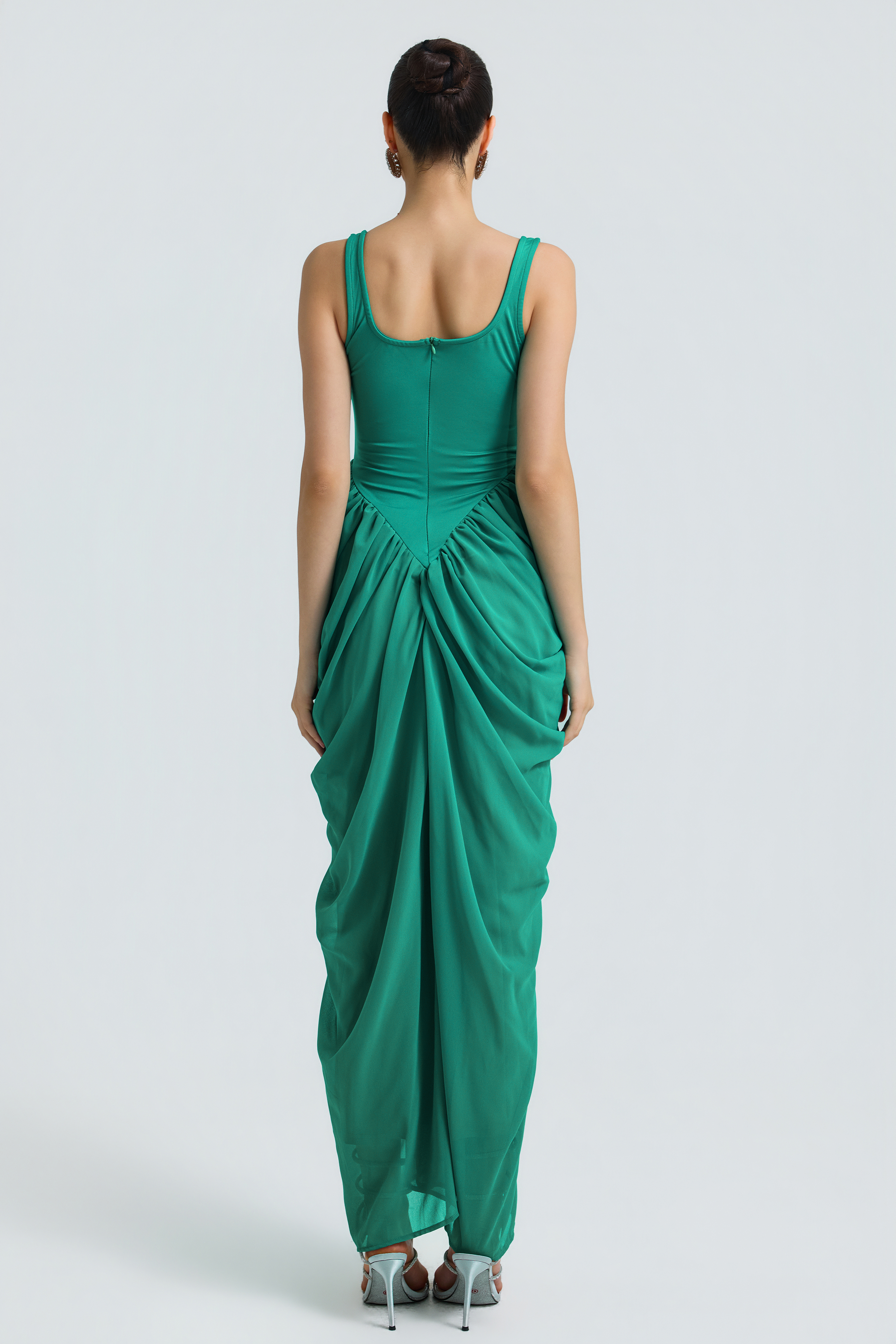 Jersey Splicing Chiffion Ruched Maxi Dress