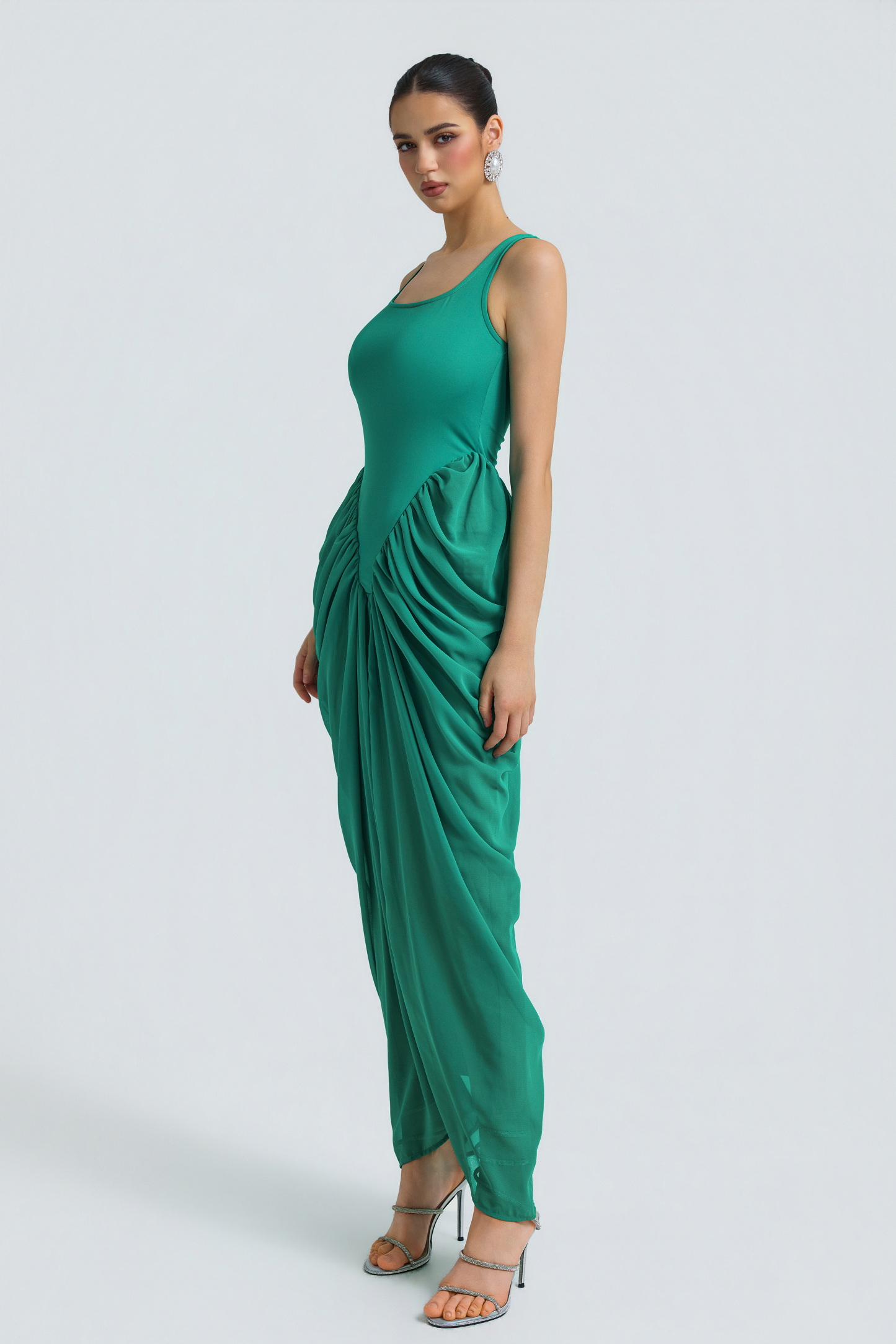 Jersey Splicing Chiffion Ruched Maxi Dress
