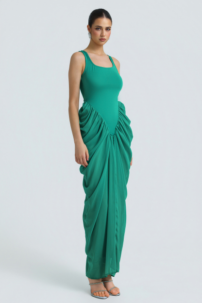 Jersey Splicing Chiffion Ruched Maxi Dress