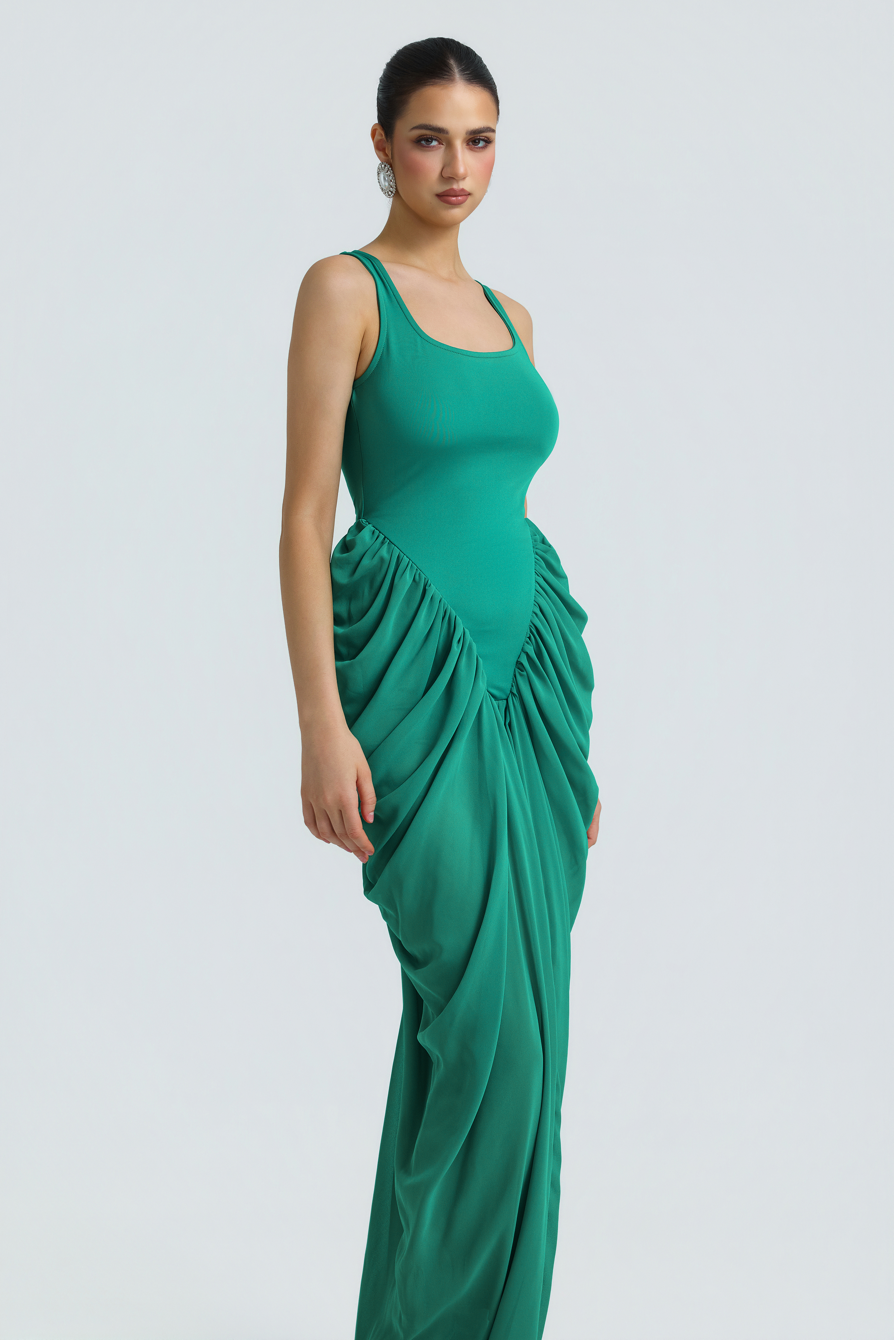 Jersey Splicing Chiffion Ruched Maxi Dress