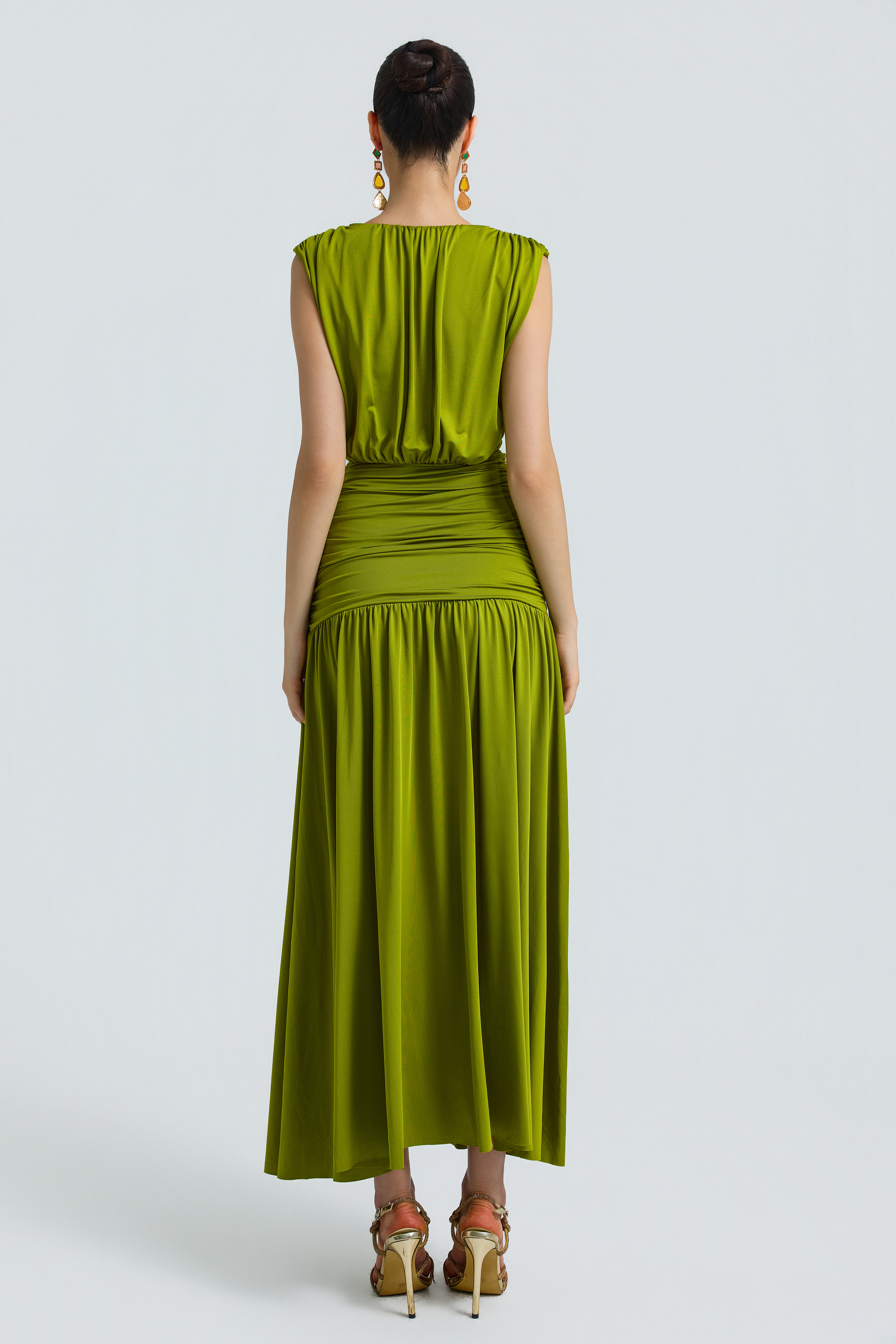 Jersey V-Neck Gathering Maxi Dress