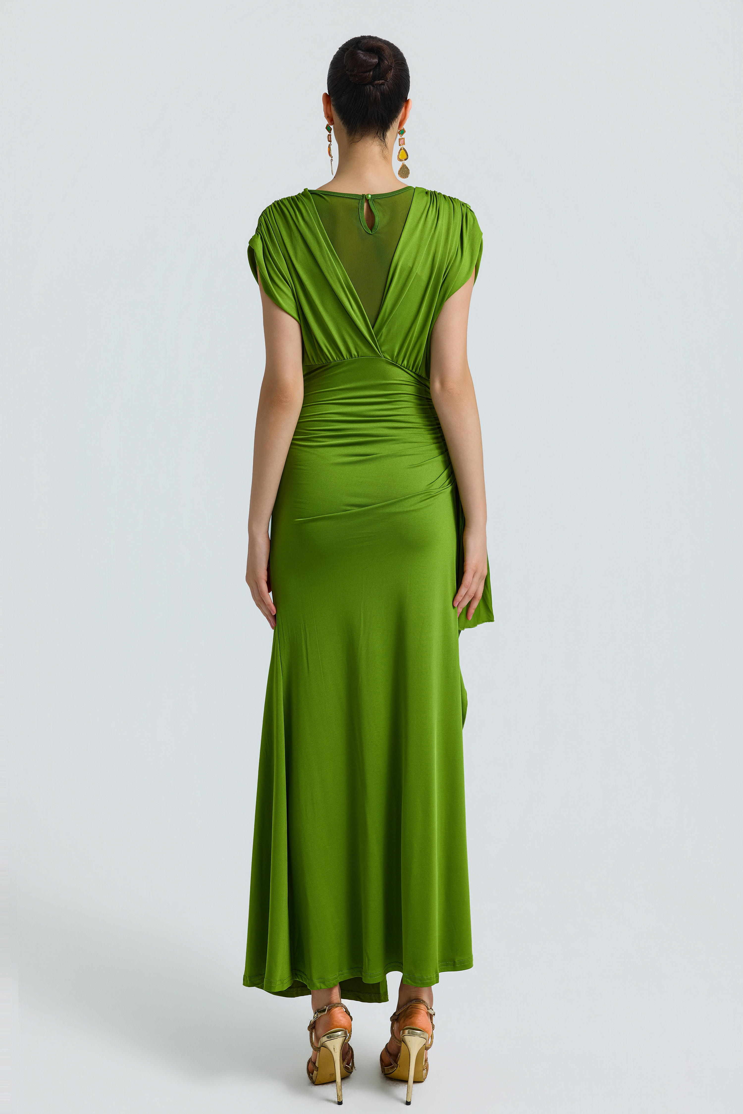 Jersey Splicing Mesh Slit Maxi Dress