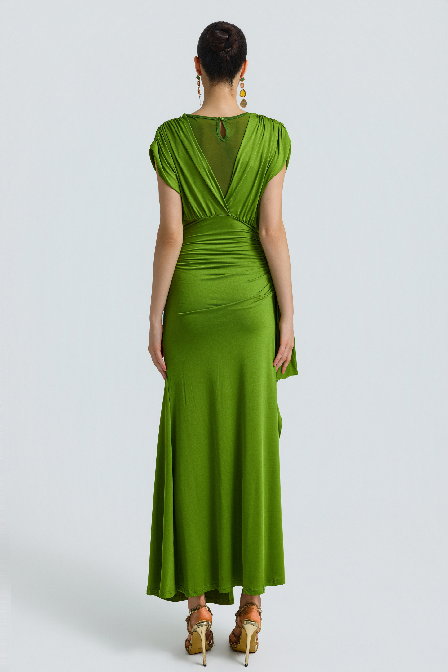 Jersey Splicing Mesh Slit Maxi Dress
