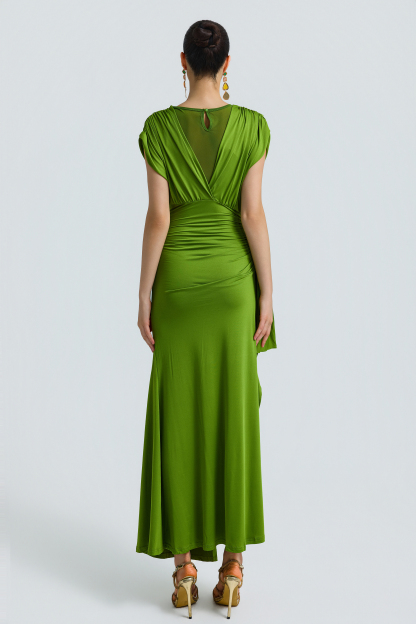 Jersey Splicing Mesh Slit Maxi Dress
