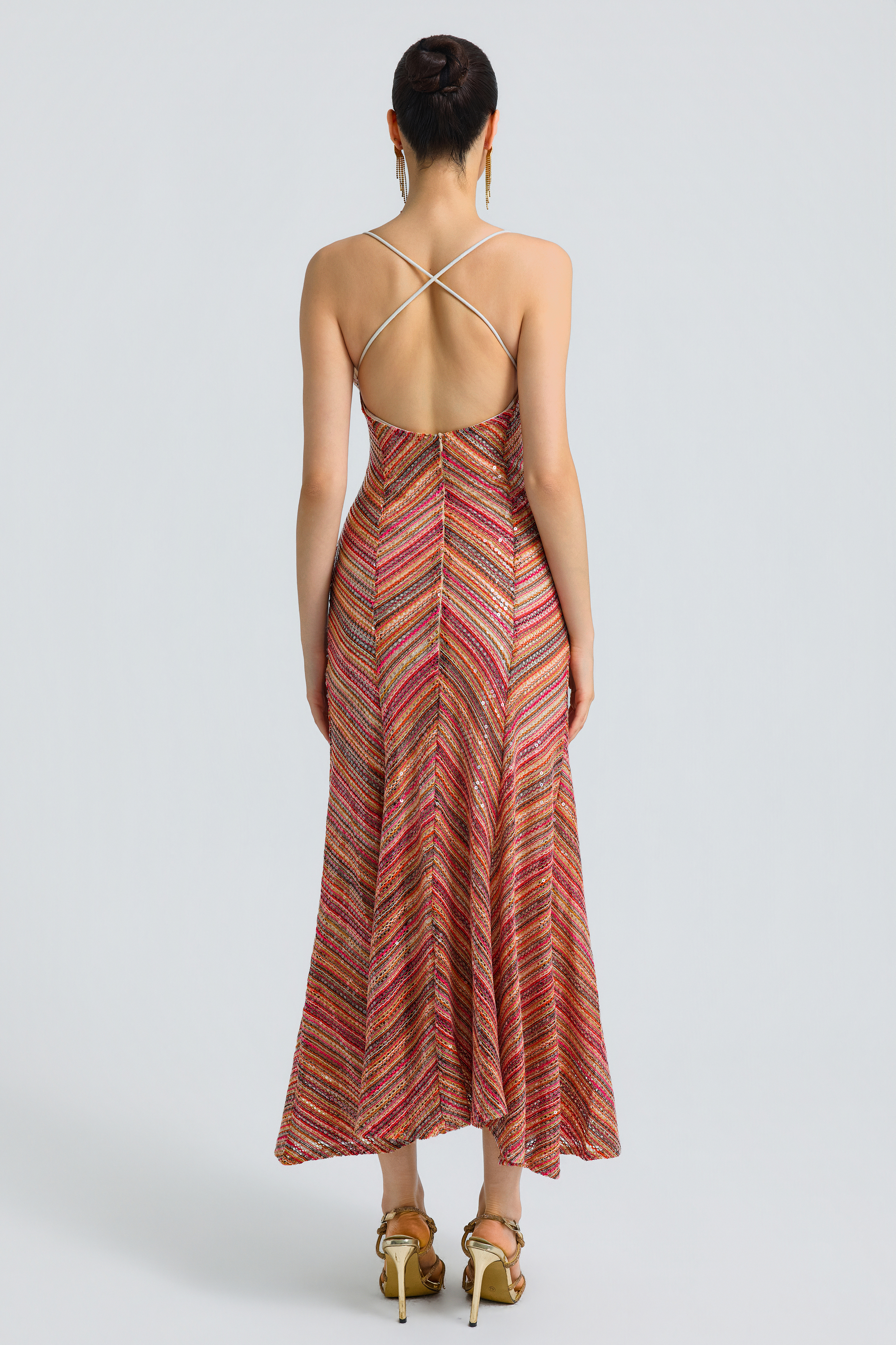 Sequin Chevron Slit Midi Dress