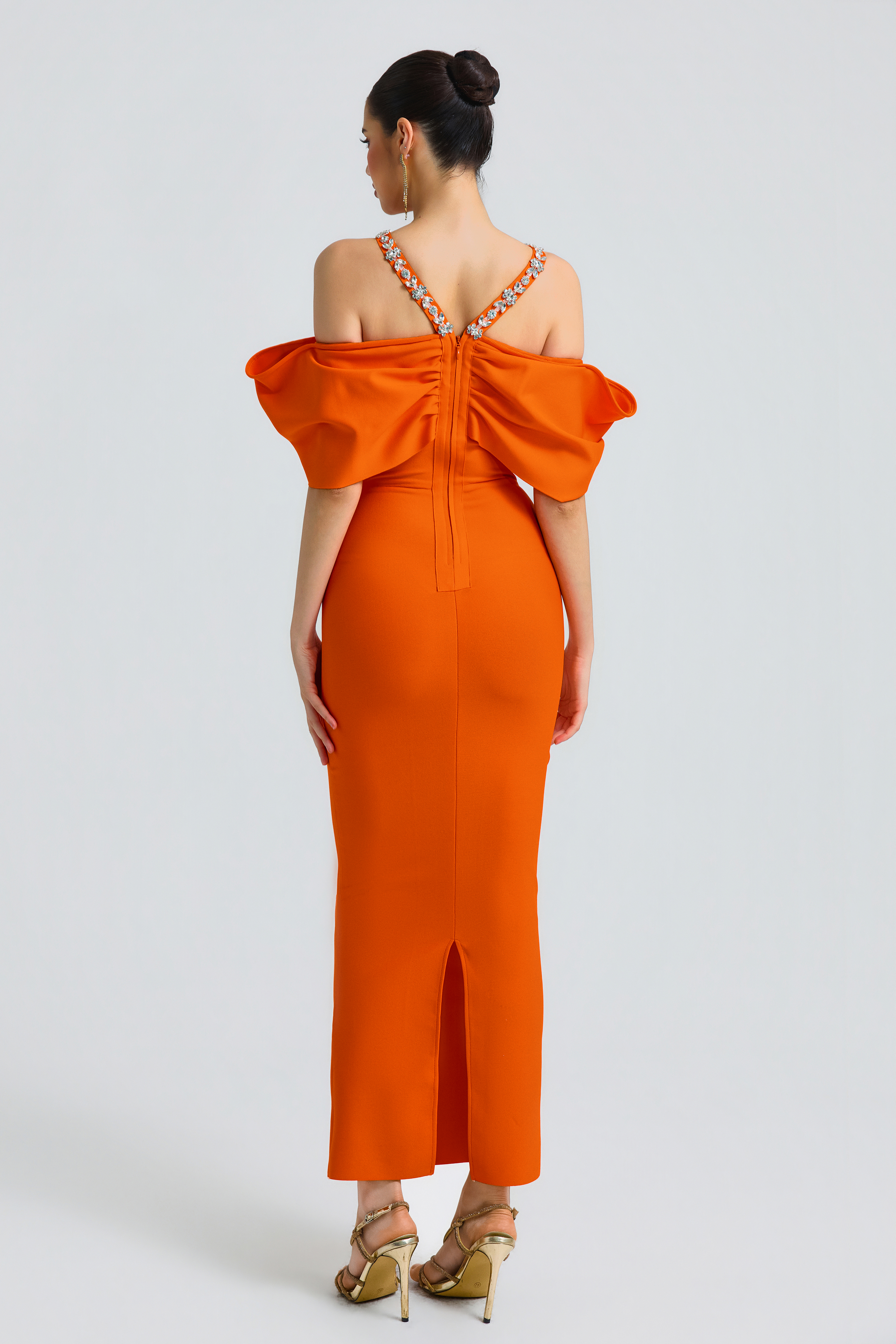 Bandage Rhinestone Rivets Slit Maxi Dress