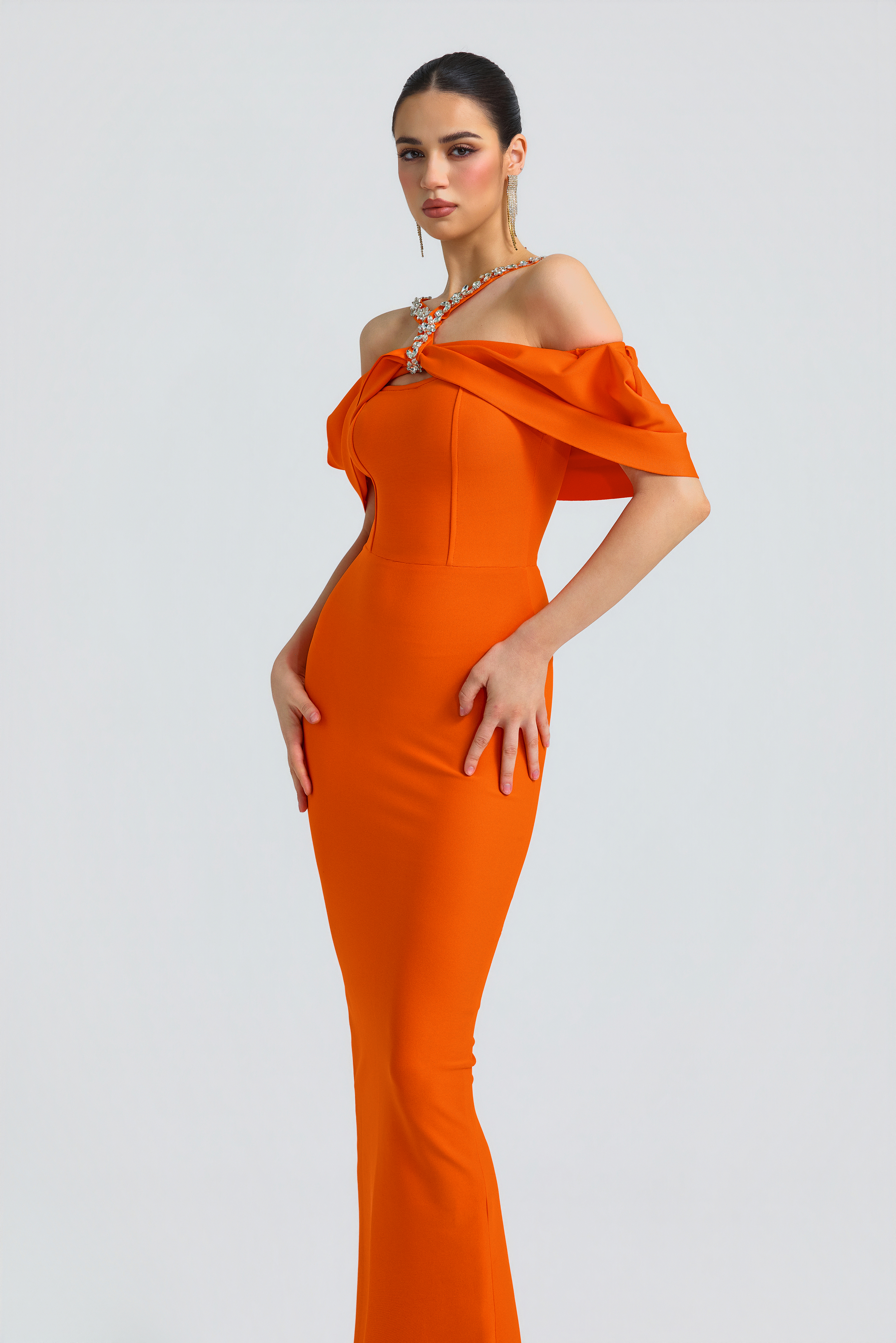 Bandage Rhinestone Rivets Slit Maxi Dress