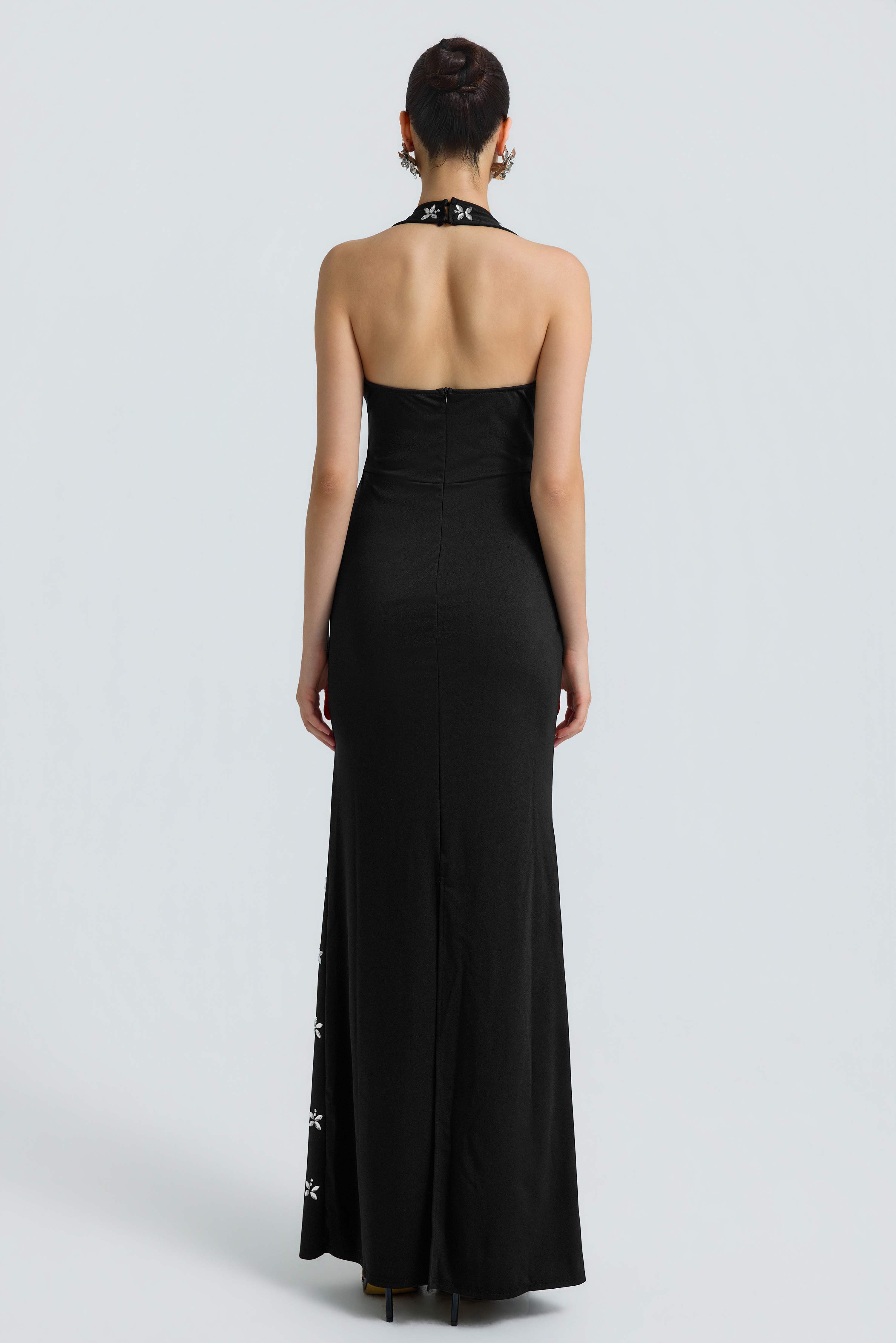 Jersey Rhinestone Halter Neck Maxi Dress