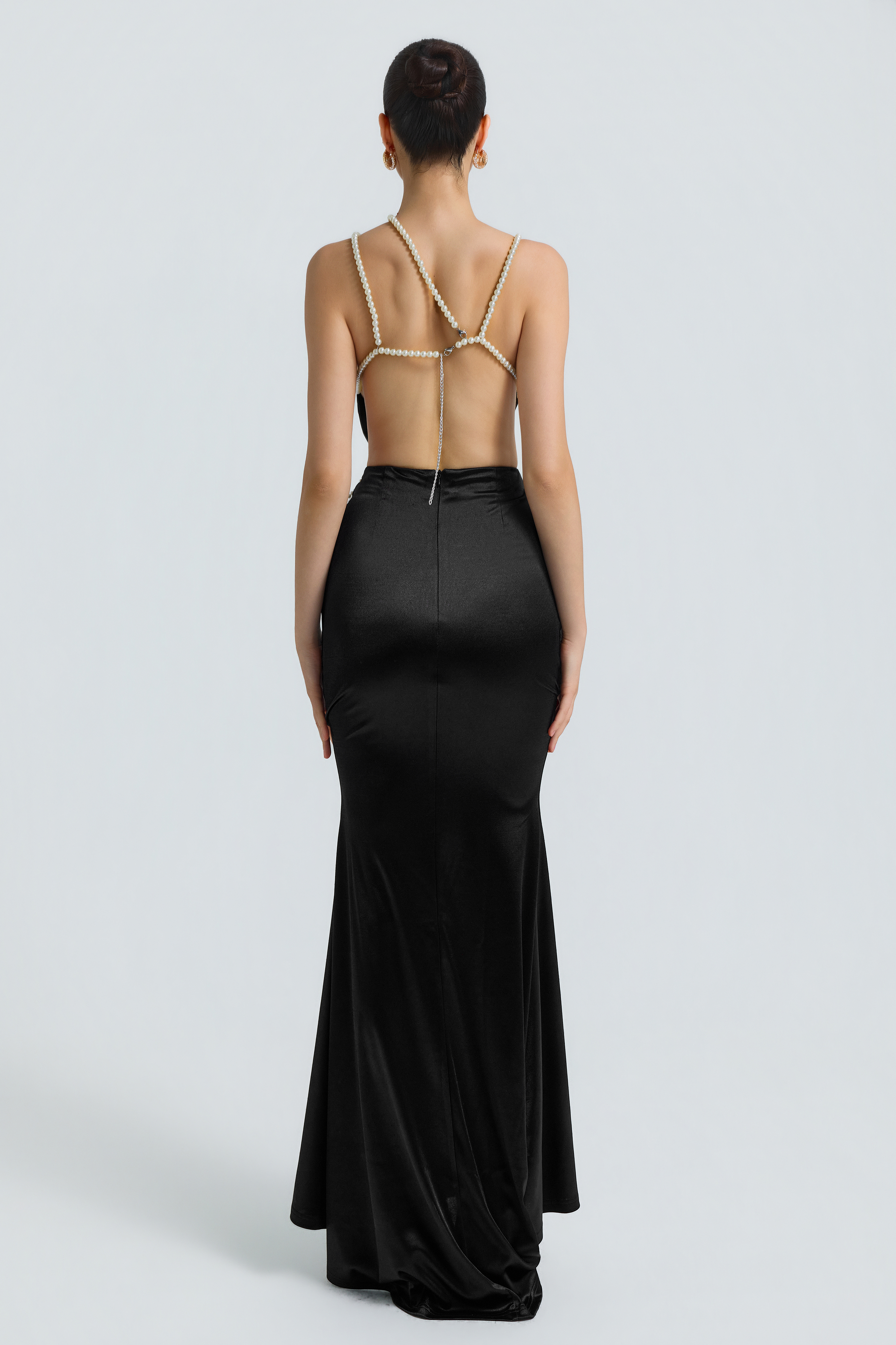 Faux Pearl Bow Top& High Waist Maxi Skirt Set