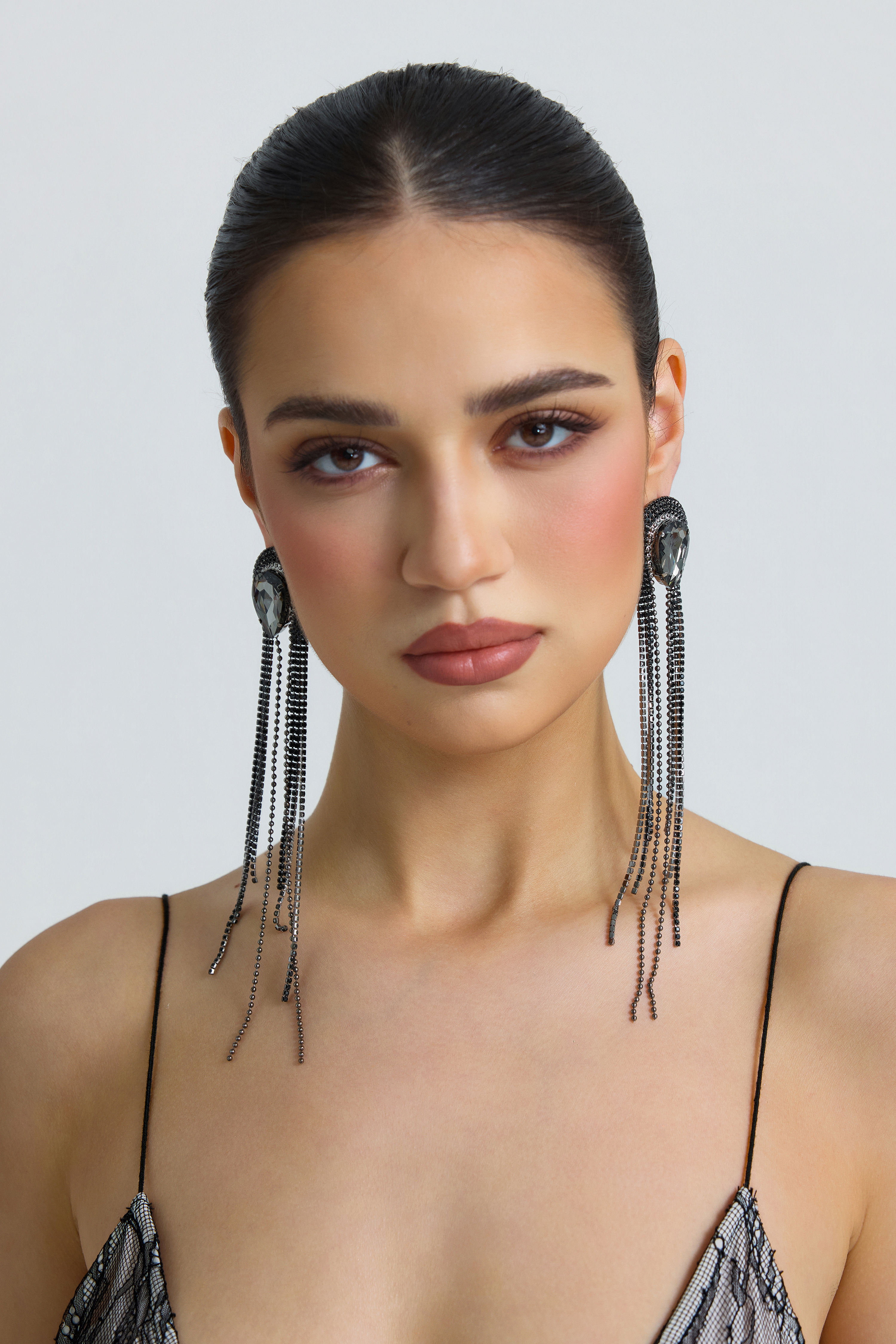 Faux Diamond Tassel Stud Earrings