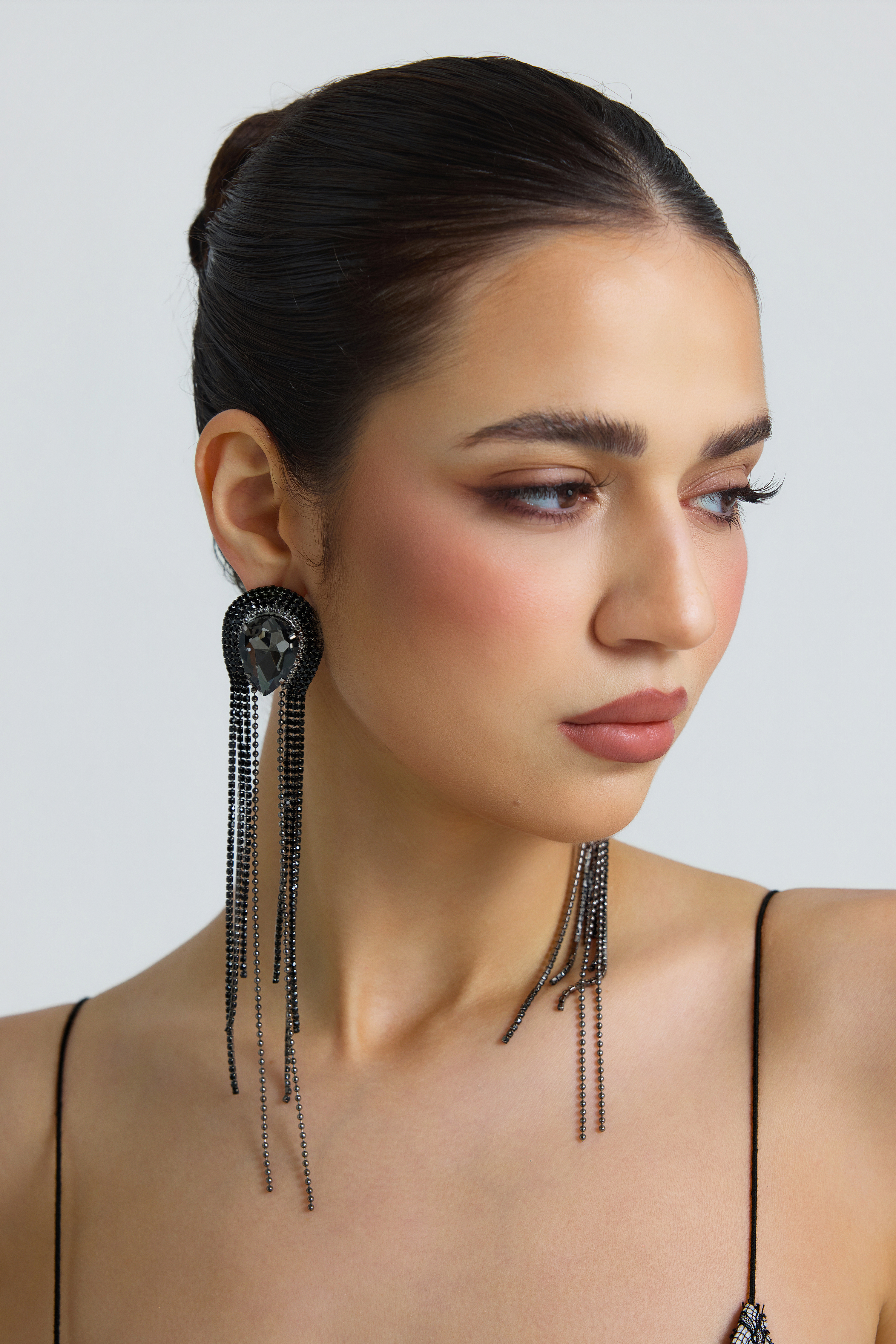 Faux Diamond Tassel Stud Earrings