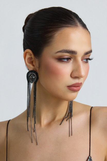 Faux Diamond Tassel Stud Earrings