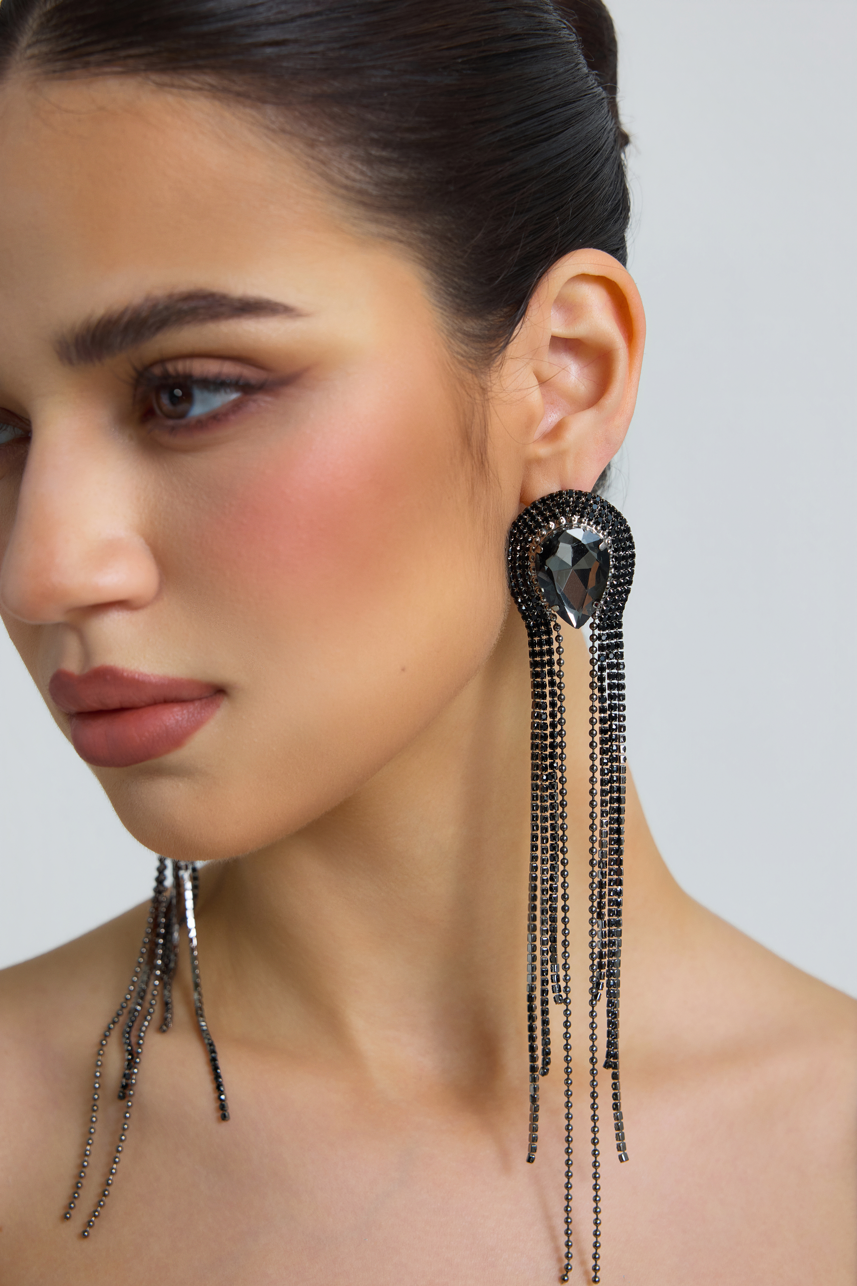 Faux Diamond Tassel Stud Earrings