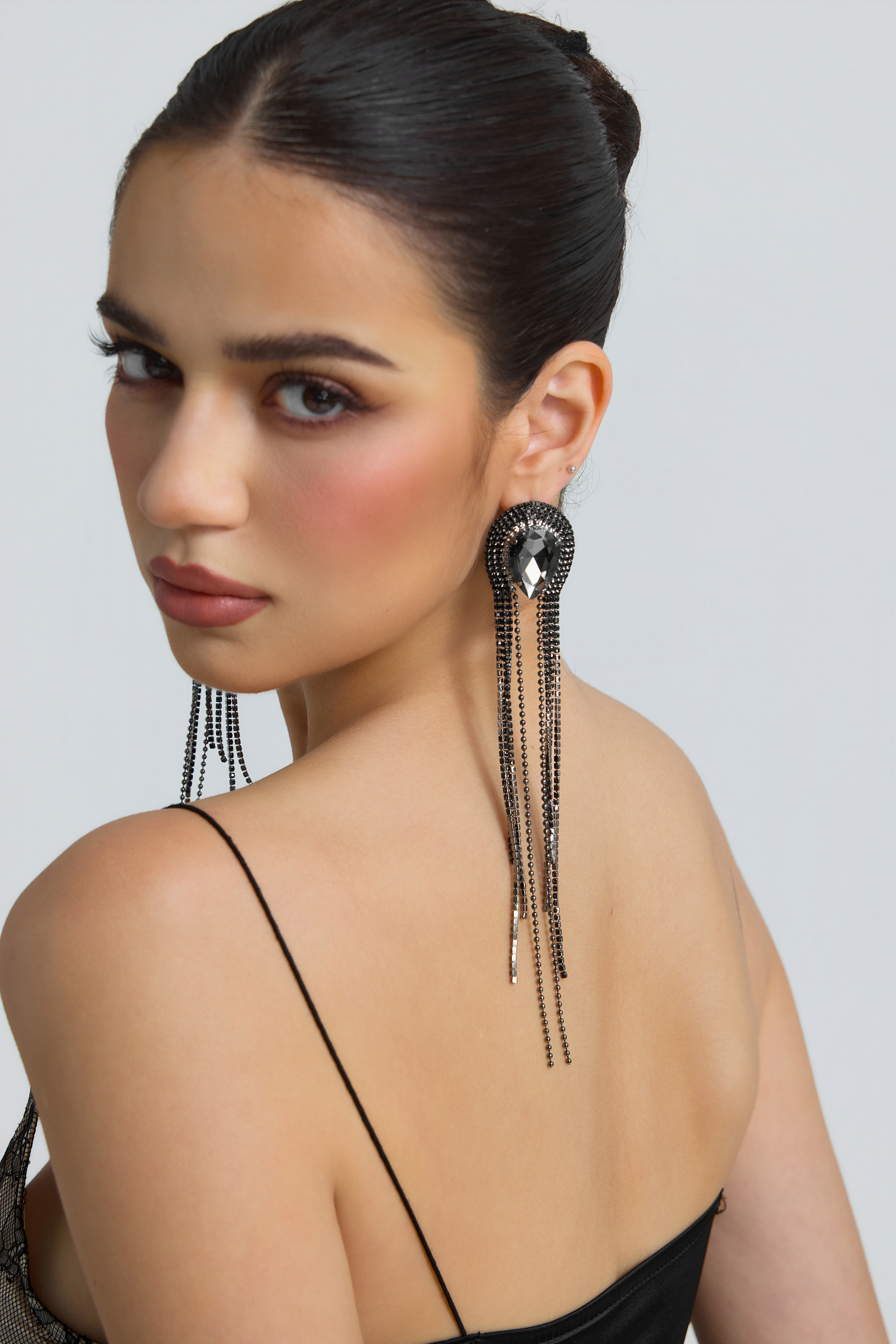 Faux Diamond Tassel Stud Earrings