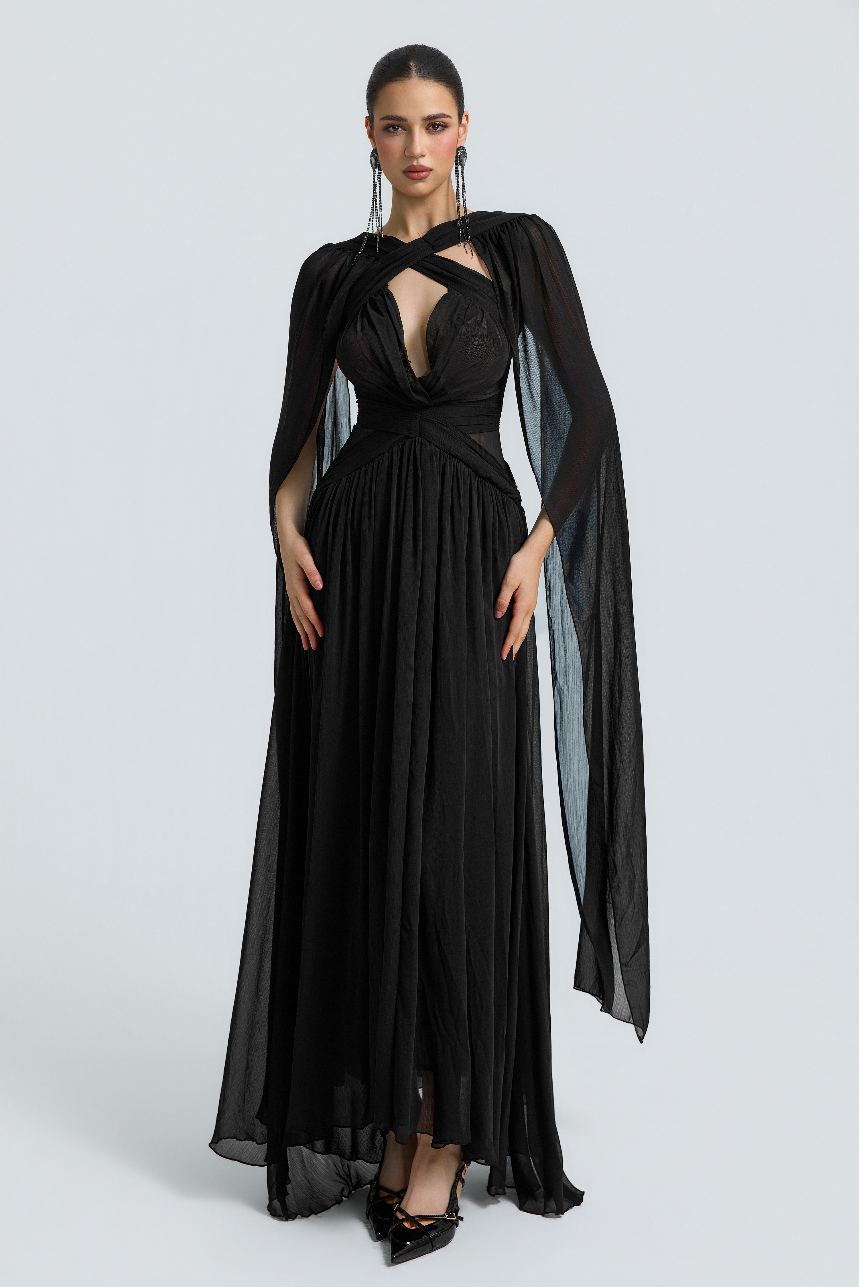 Chiffon Halter Sheer Maxi Dress