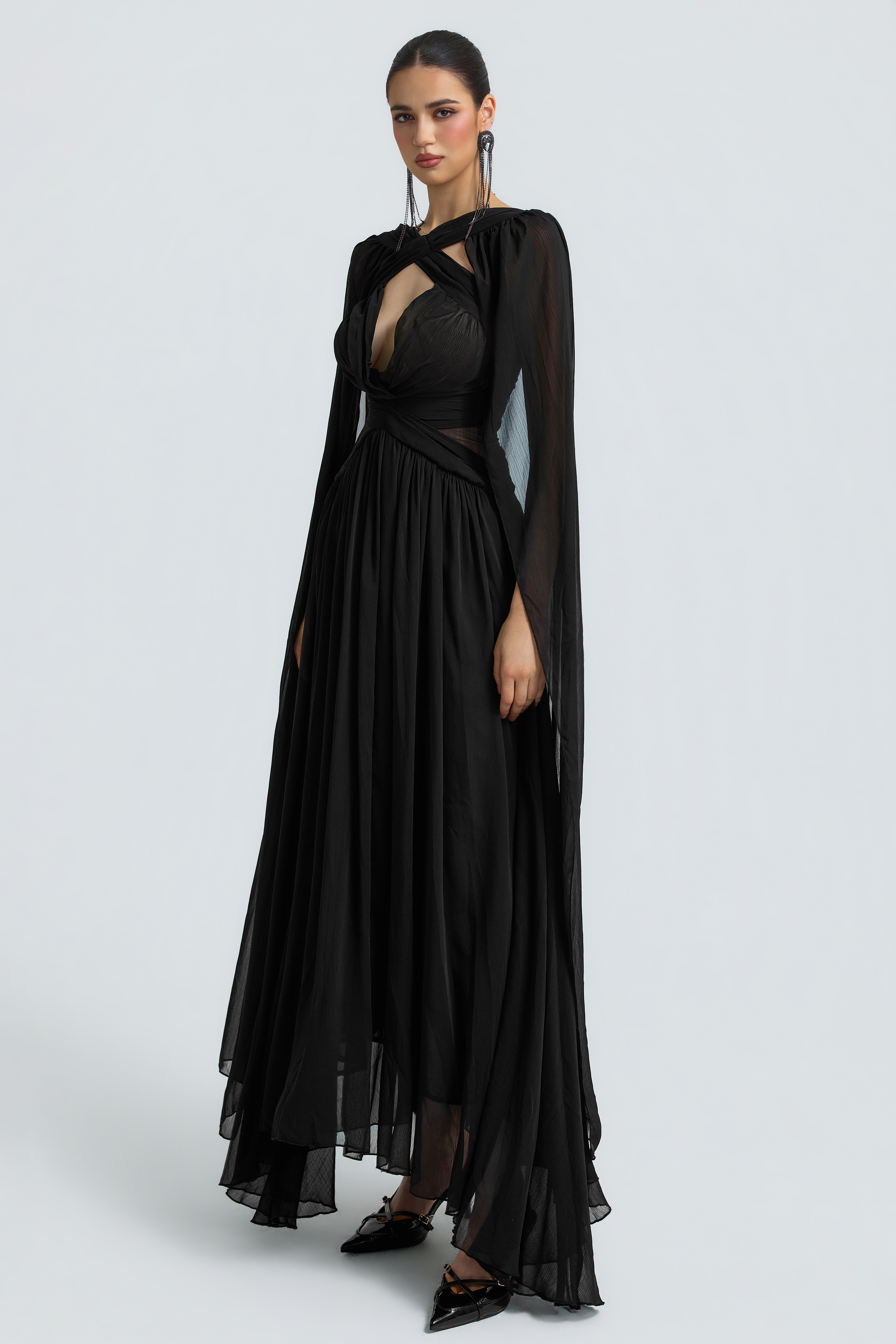 Chiffon Halter Sheer Maxi Dress