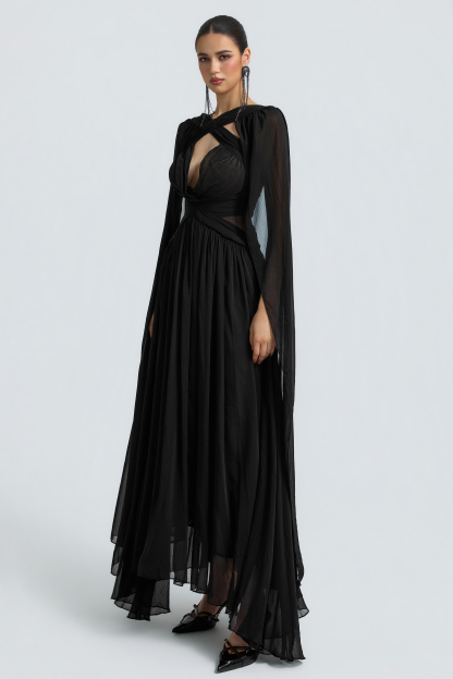 Chiffon Halter Sheer Maxi Dress