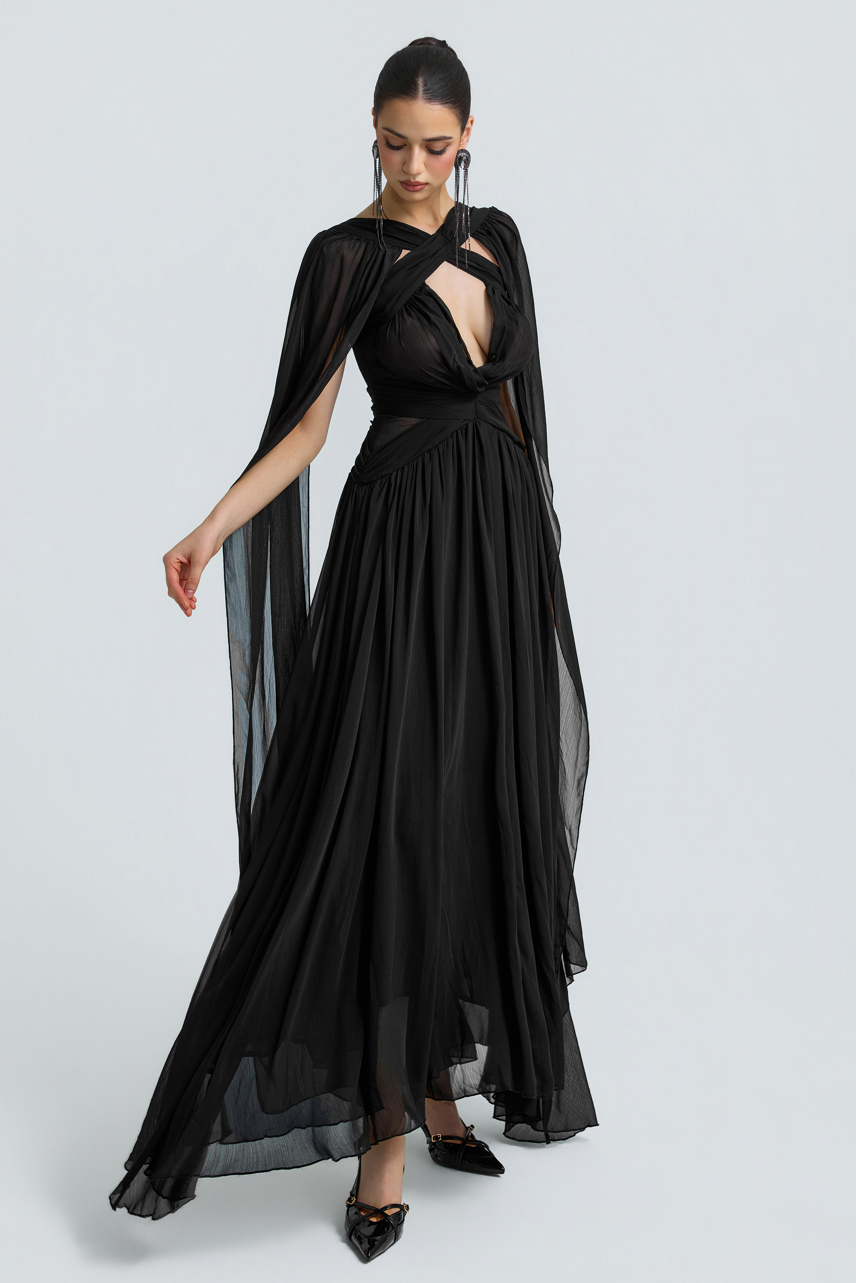 Chiffon Halter Sheer Maxi Dress