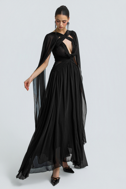 Chiffon Halter Sheer Maxi Dress