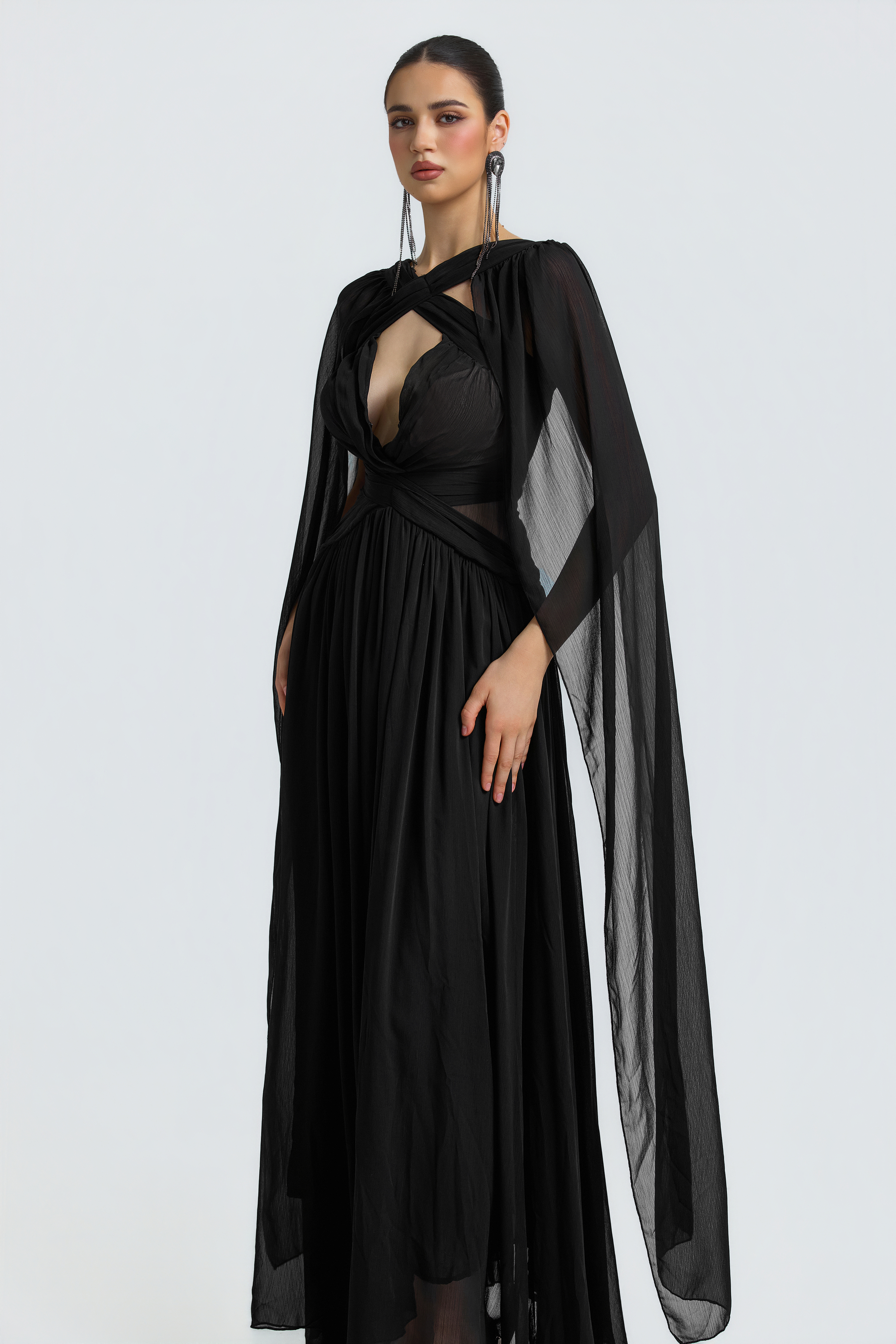Chiffon Halter Sheer Maxi Dress