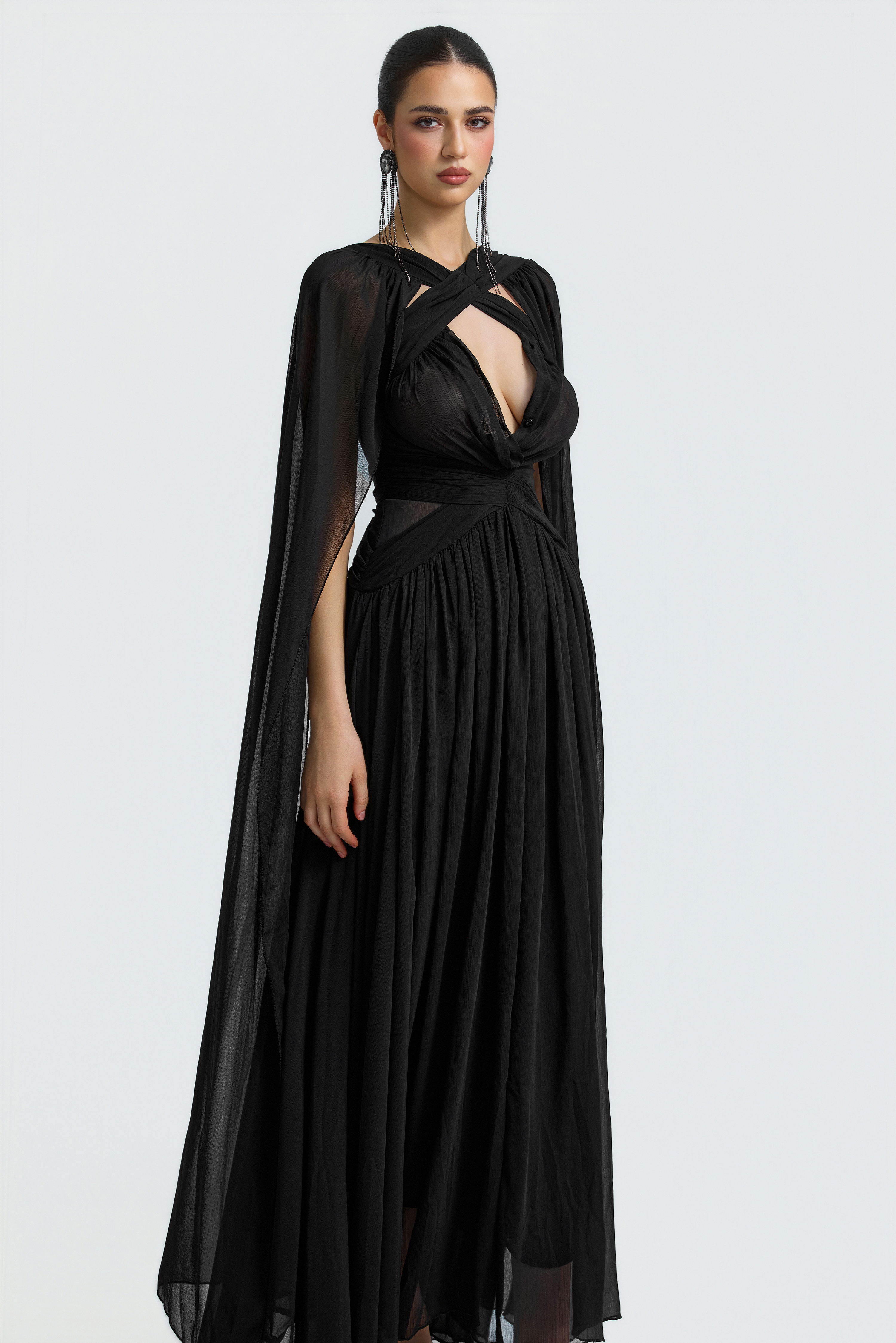 Chiffon Halter Sheer Maxi Dress