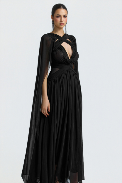 Chiffon Halter Sheer Maxi Dress